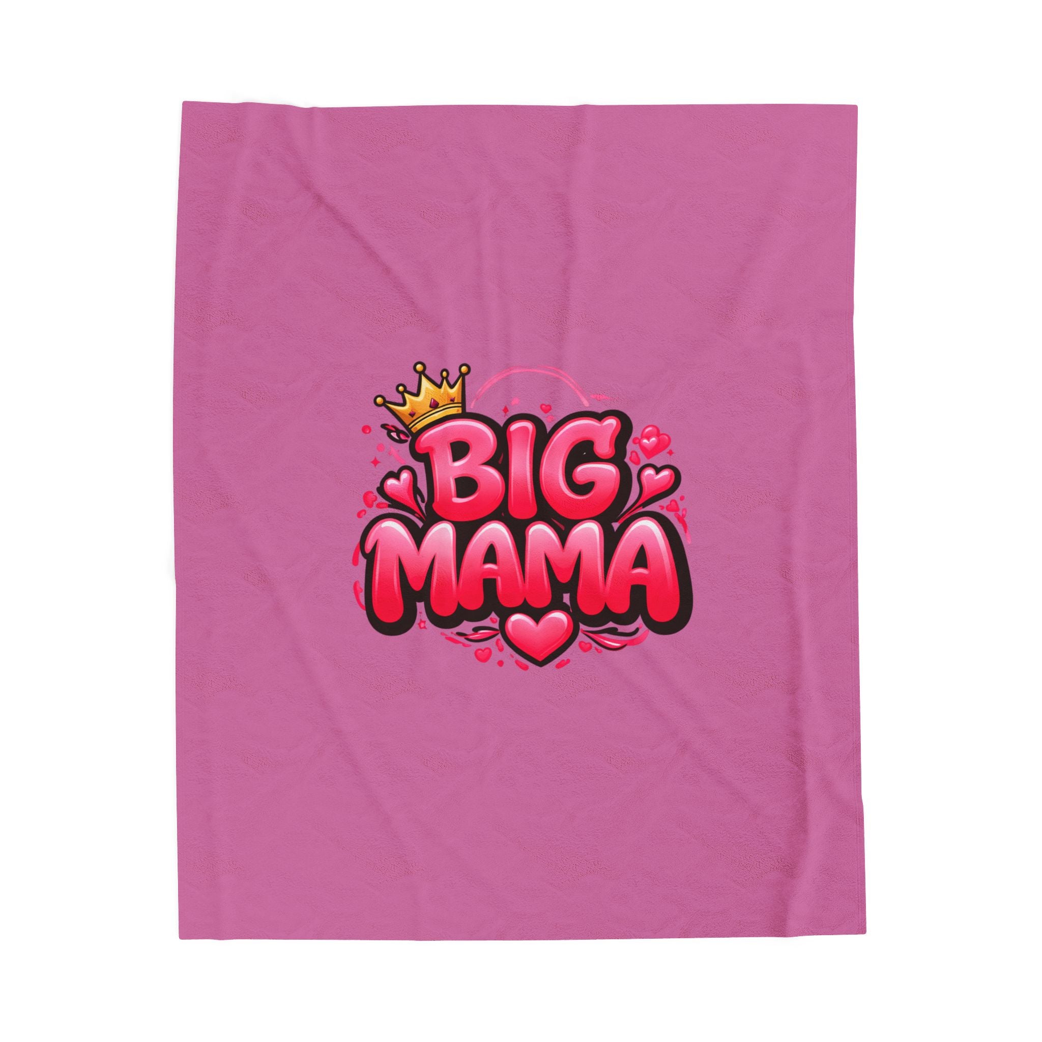 Big Mama Plush Blanket — Soft Pink Velveteen Throw, Cute Crown & Hearts Design, Perfect Mother’s Day Gift