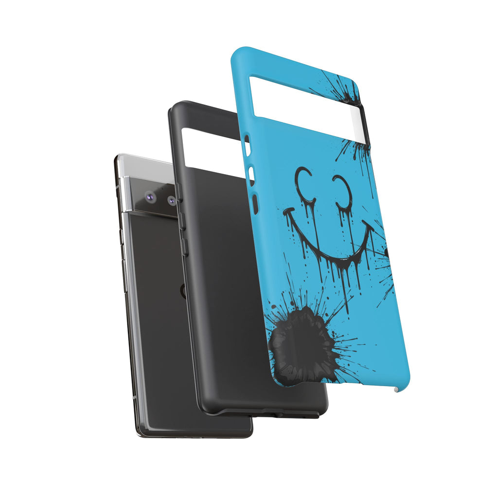 Protective Phone Case — Blue Drip Smile Splatter Design