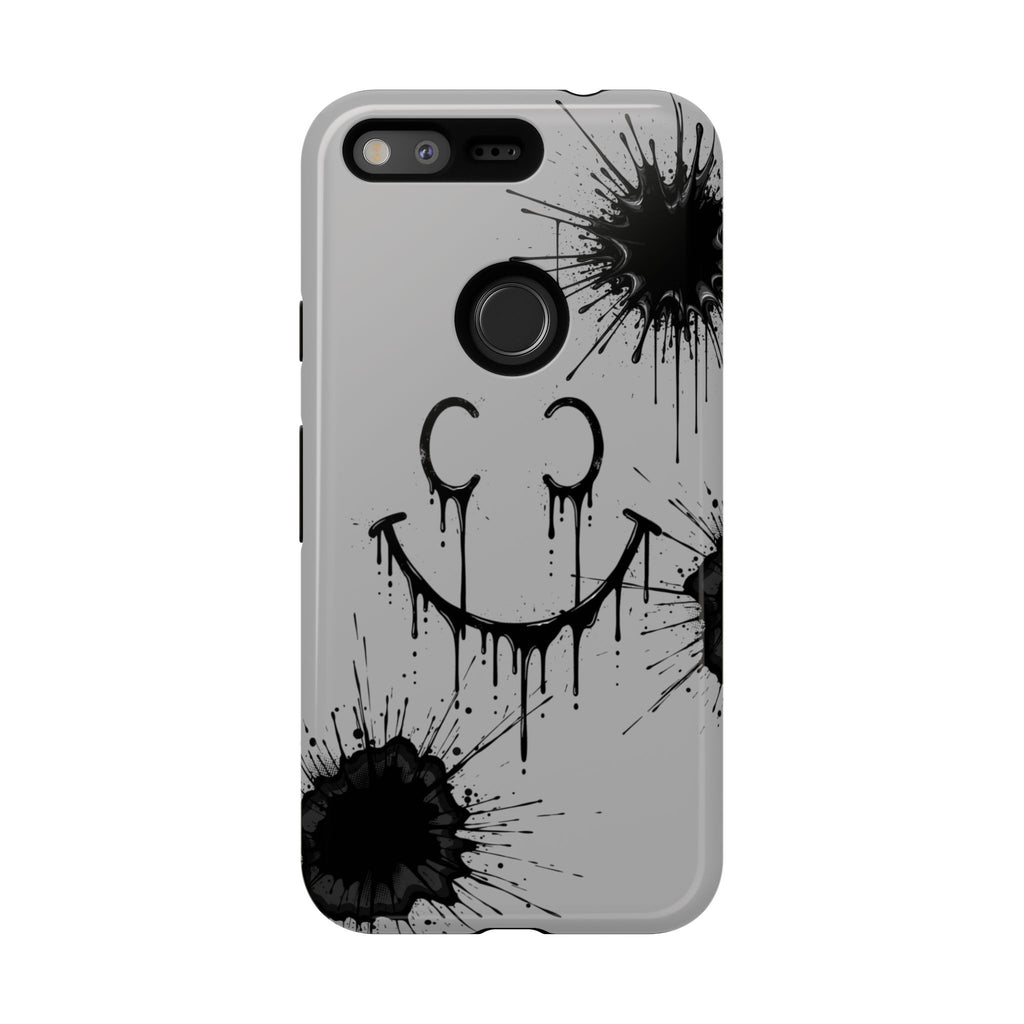 Protective Phone Case — Gray Drip Smile Splatter Design