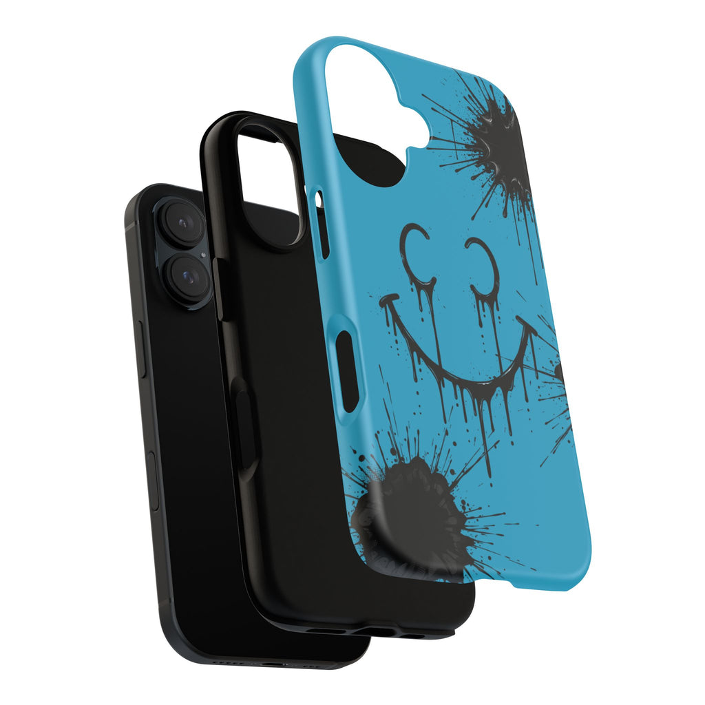 Protective Phone Case — Blue Drip Smile Splatter Design