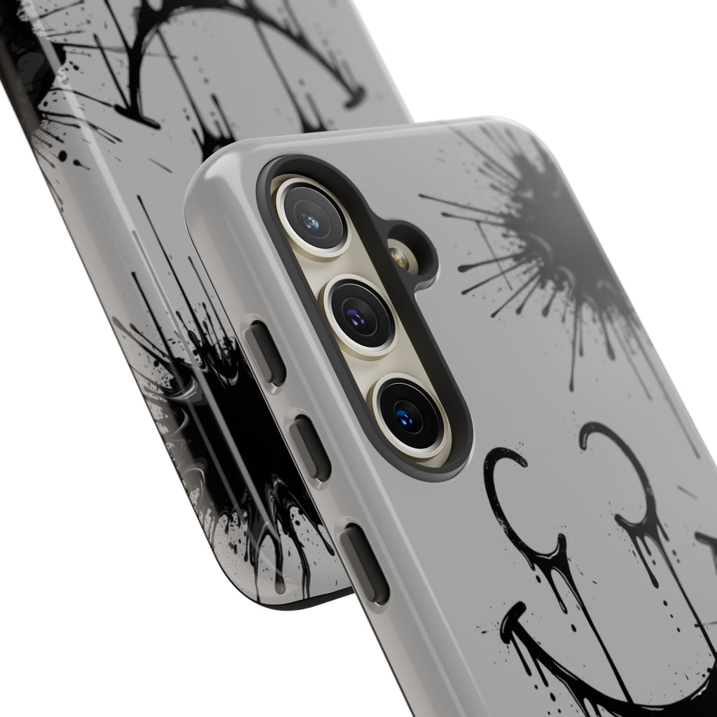 Protective Phone Case — Gray Drip Smile Splatter Design
