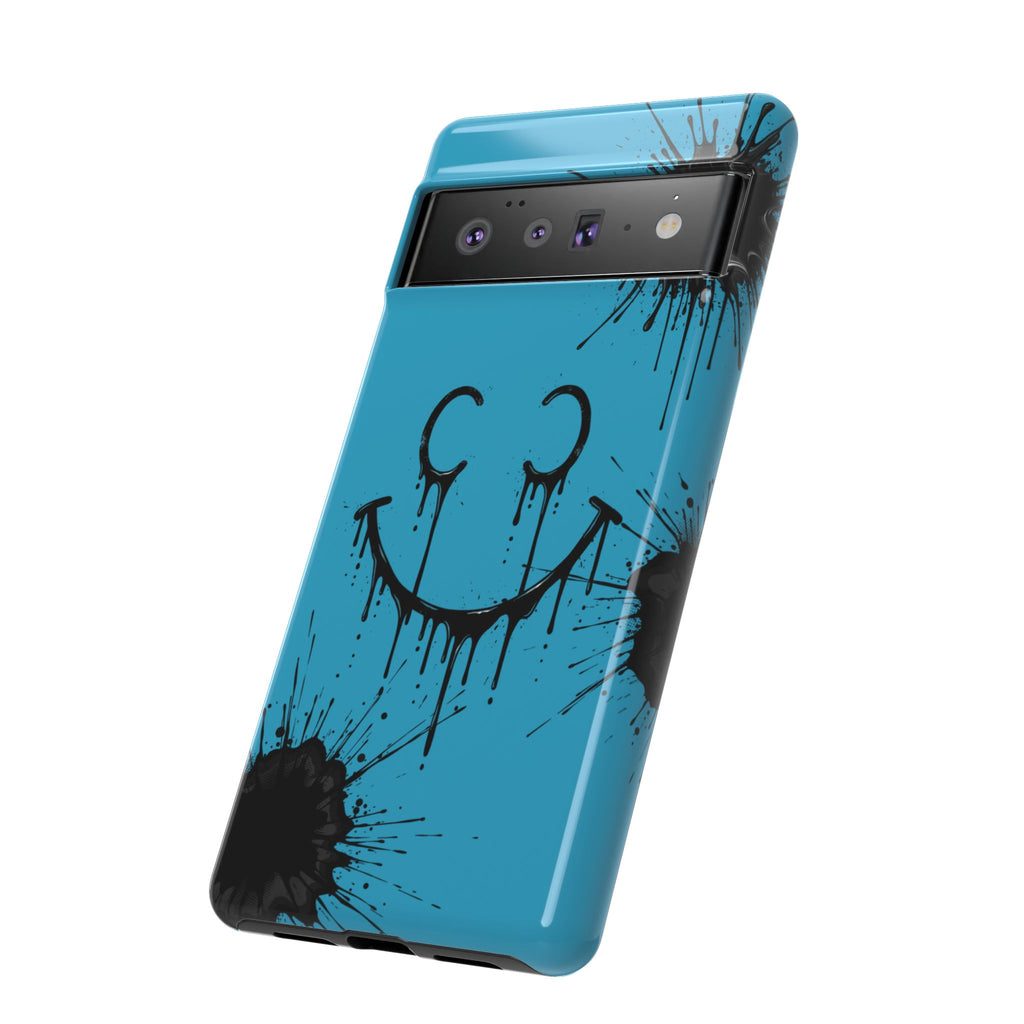 Protective Phone Case — Blue Drip Smile Splatter Design