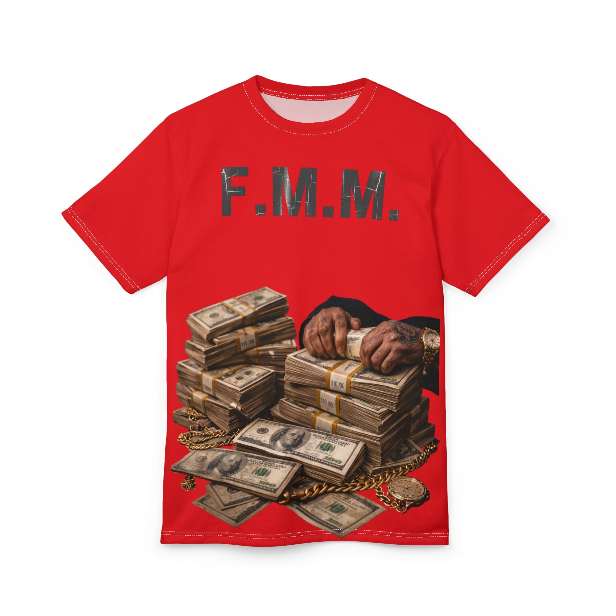 Red FMM Money Stacks Tee — Graphic All-Over Print Shirt