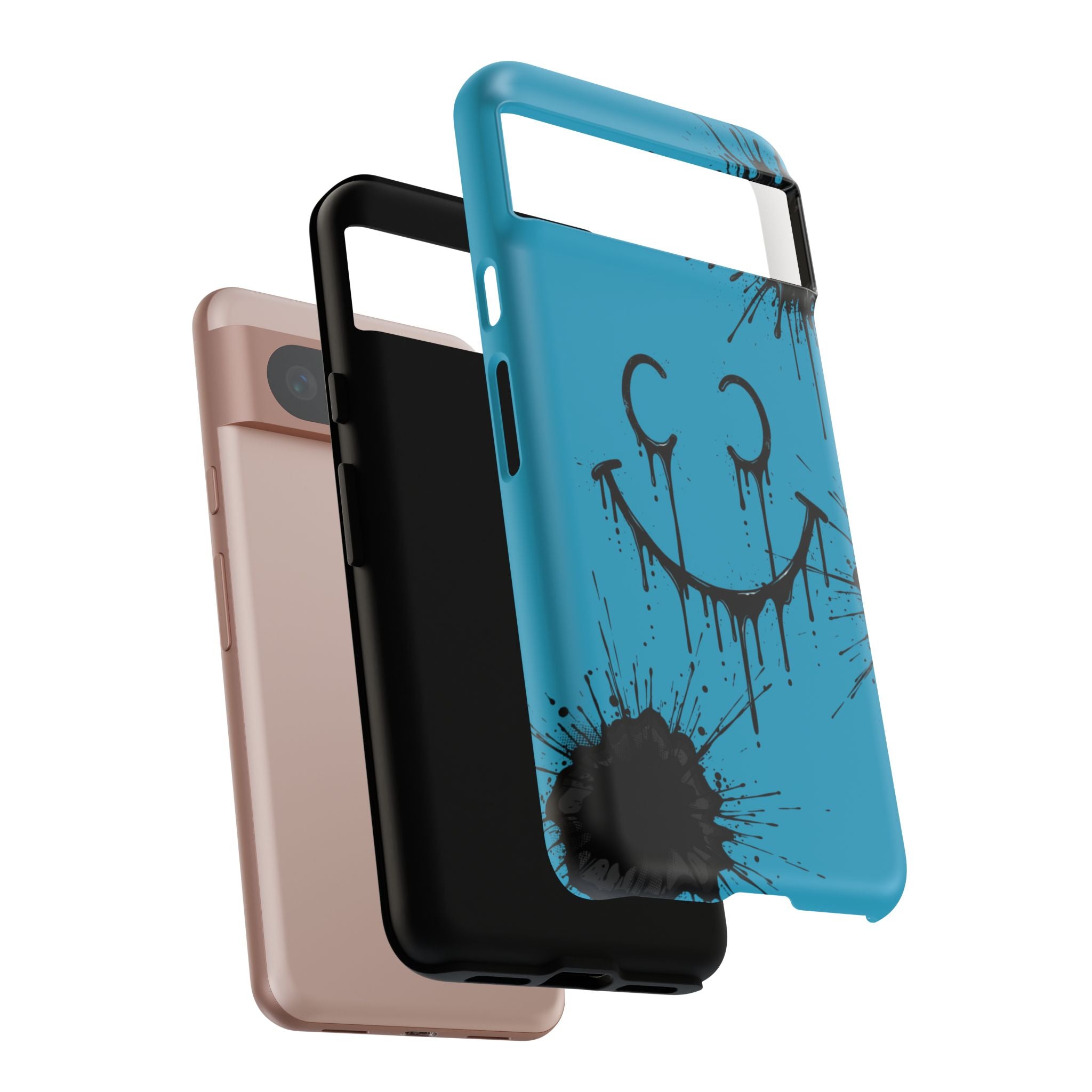 Protective Phone Case — Blue Drip Smile Splatter Design