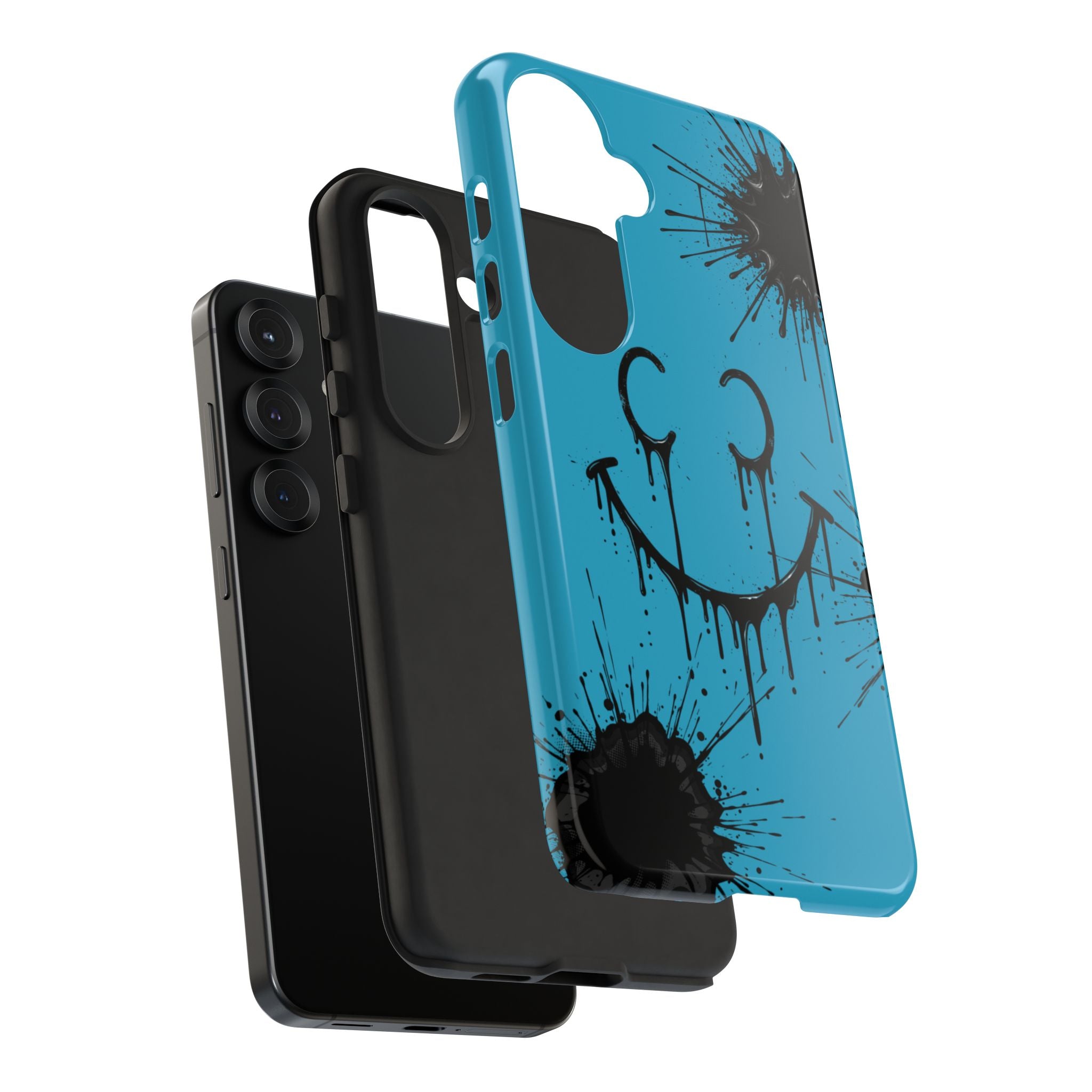 Protective Phone Case — Blue Drip Smile Splatter Design