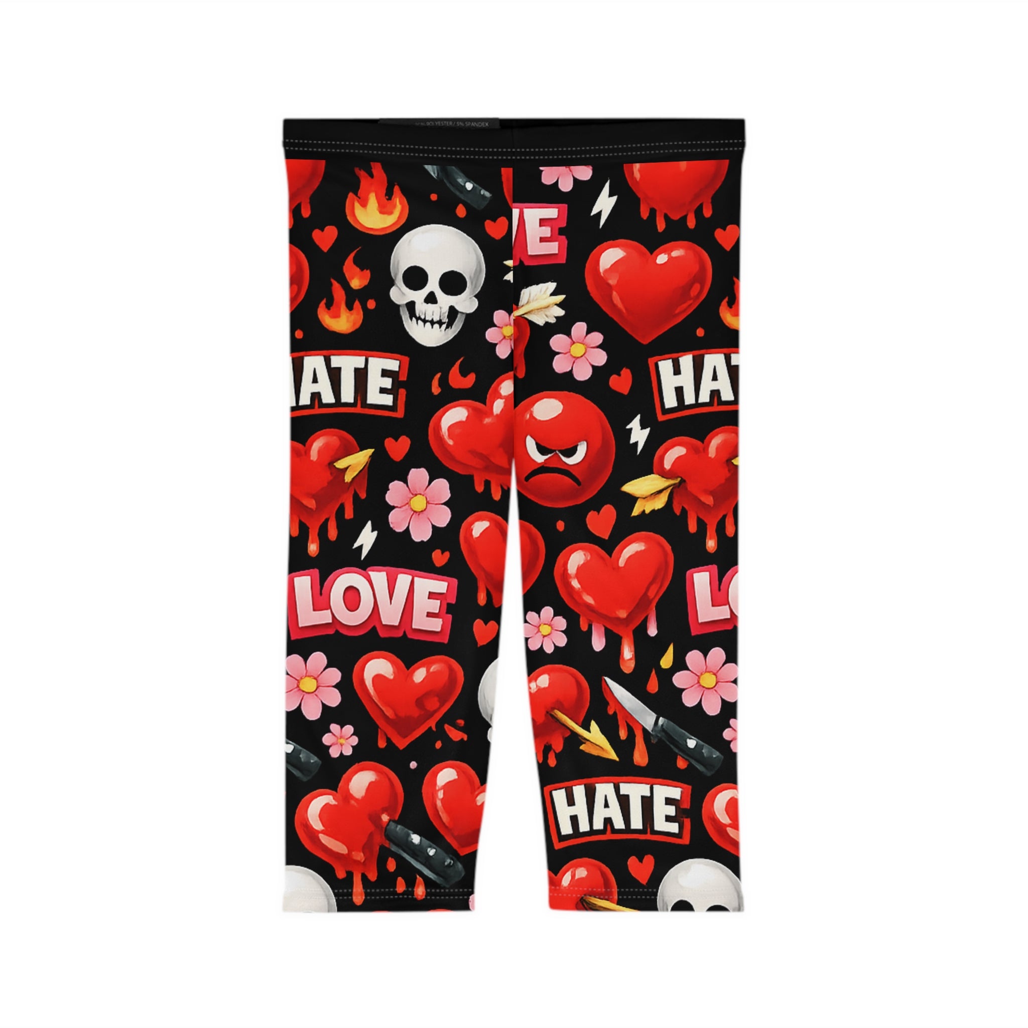 Capri Leggings — Emo Heart & Skull All-Over Print