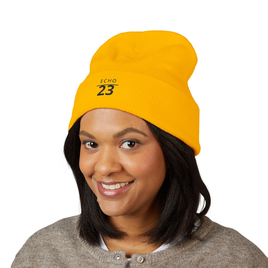 Echo 23 Embroidered Cuffed Beanie — Minimal Knit Winter Hat