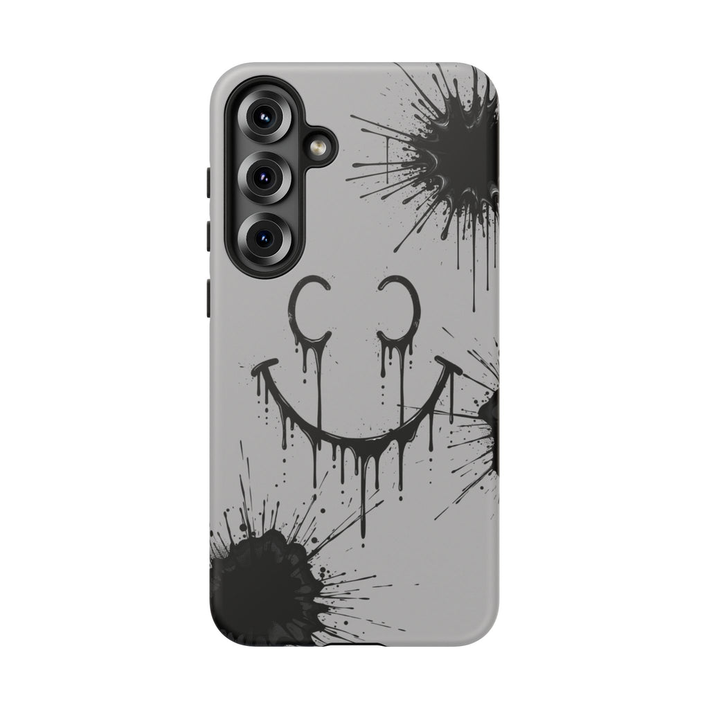 Protective Phone Case — Gray Drip Smile Splatter Design