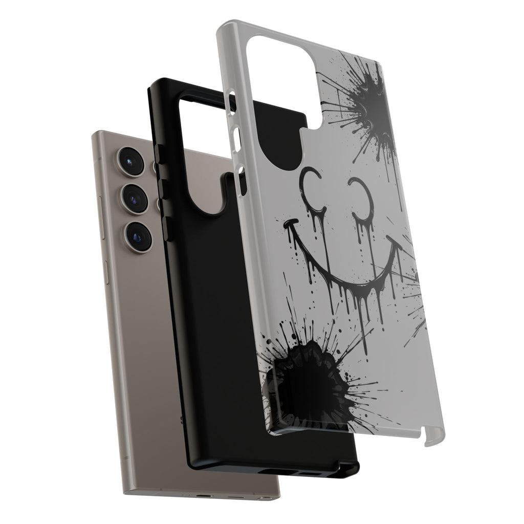 Protective Phone Case — Gray Drip Smile Splatter Design