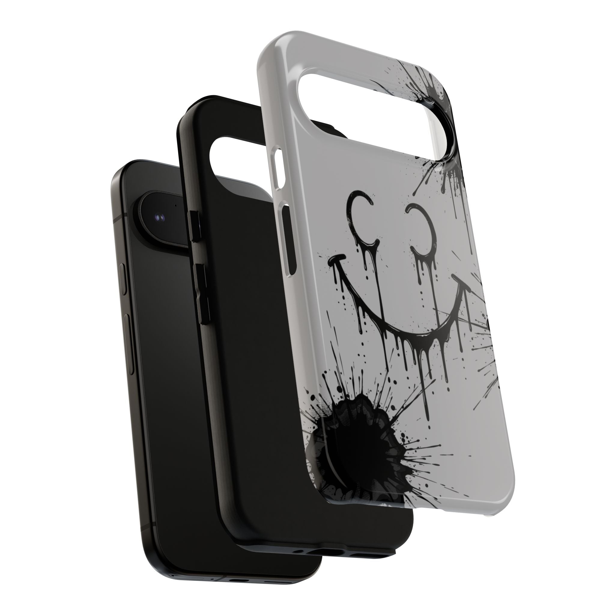 Protective Phone Case — Gray Drip Smile Splatter Design