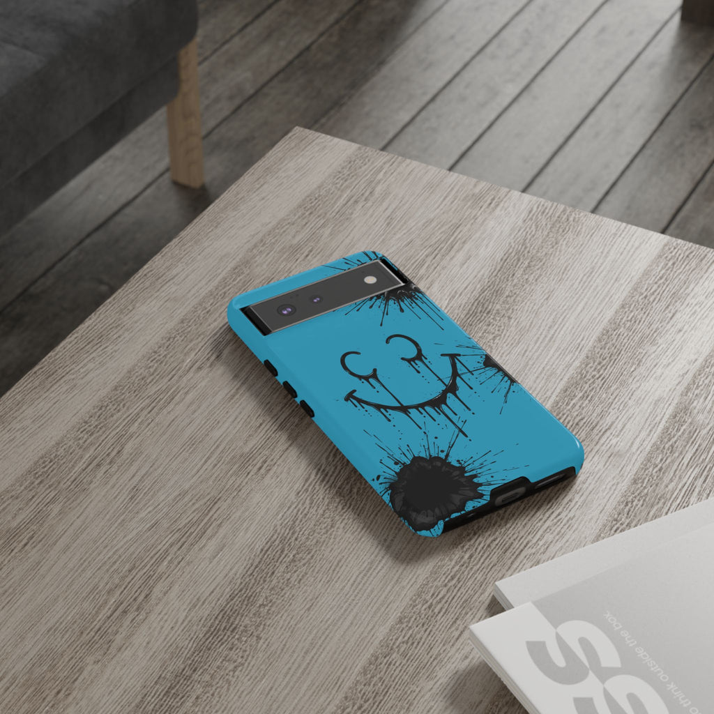 Protective Phone Case — Blue Drip Smile Splatter Design