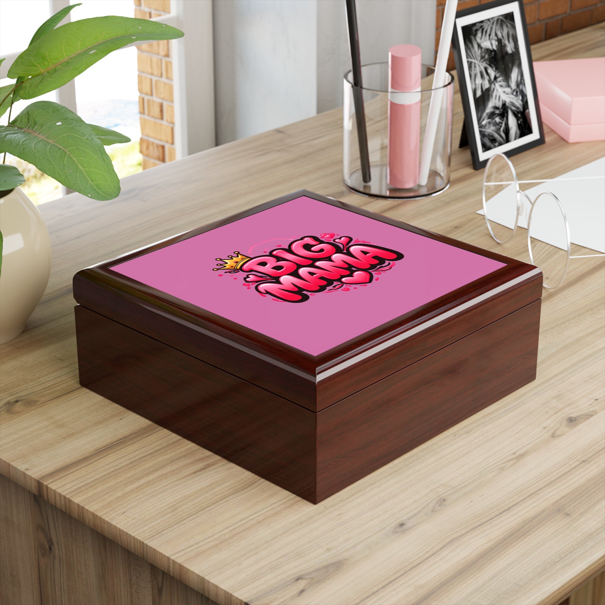Big Mama Jewelry Box — Pink Crowned Heart Keepsake Box for Moms