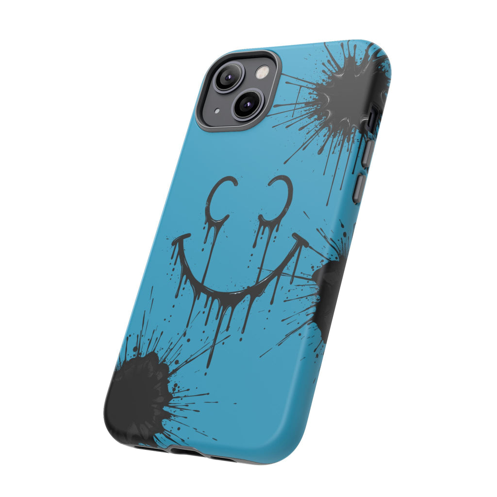 Protective Phone Case — Blue Drip Smile Splatter Design