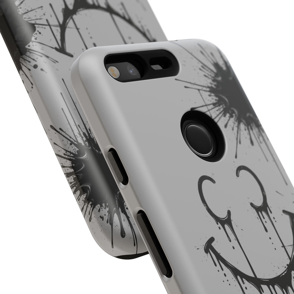 Protective Phone Case — Gray Drip Smile Splatter Design
