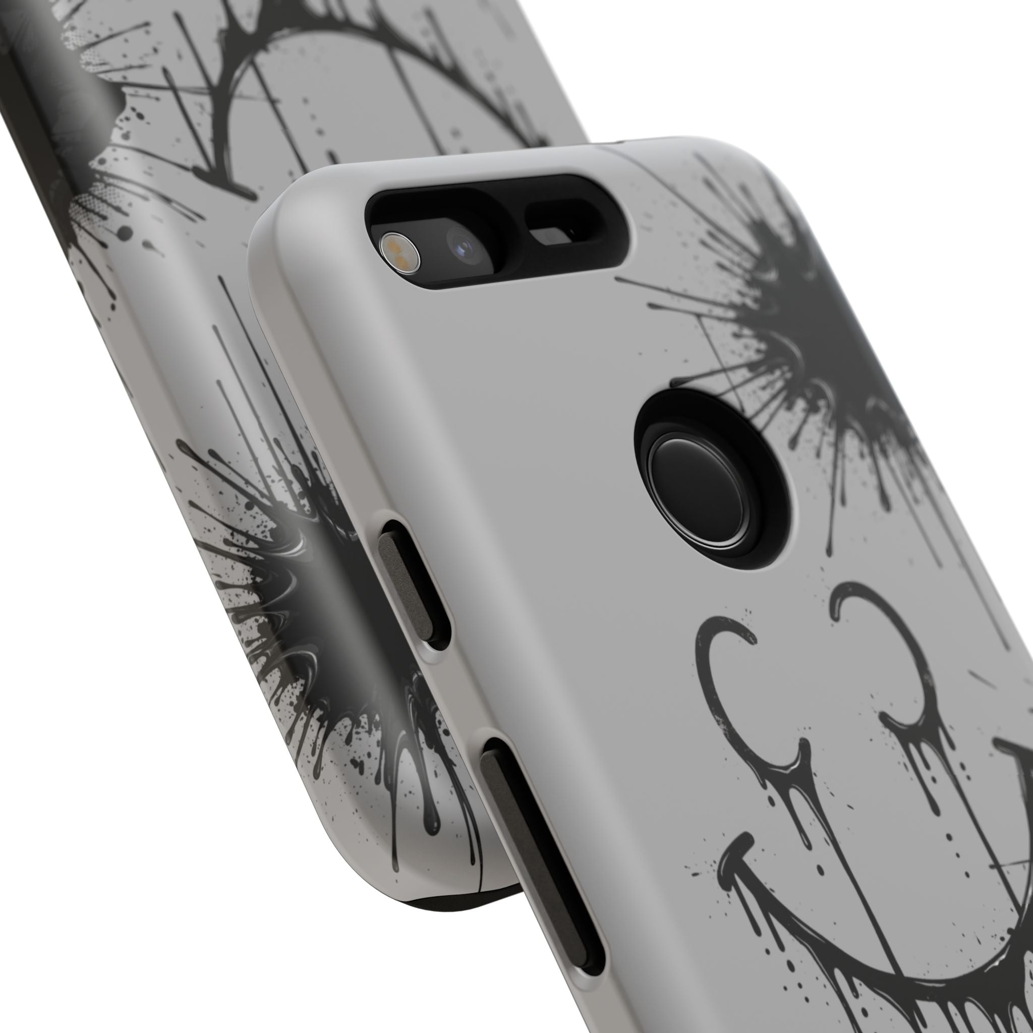 Protective Phone Case — Gray Drip Smile Splatter Design