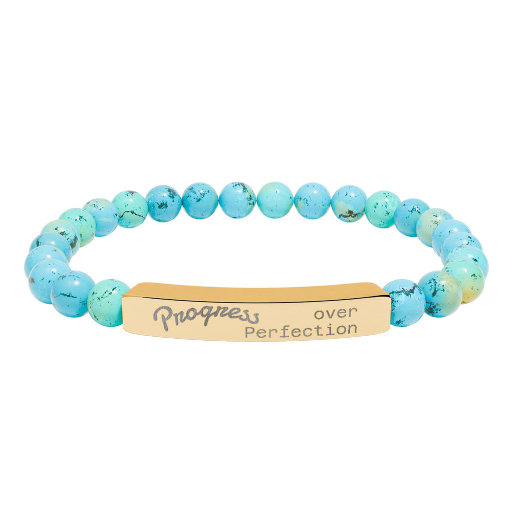 Engraved Natural Stone Stretch Bar Bracelet — Personalized Beaded Bracelet