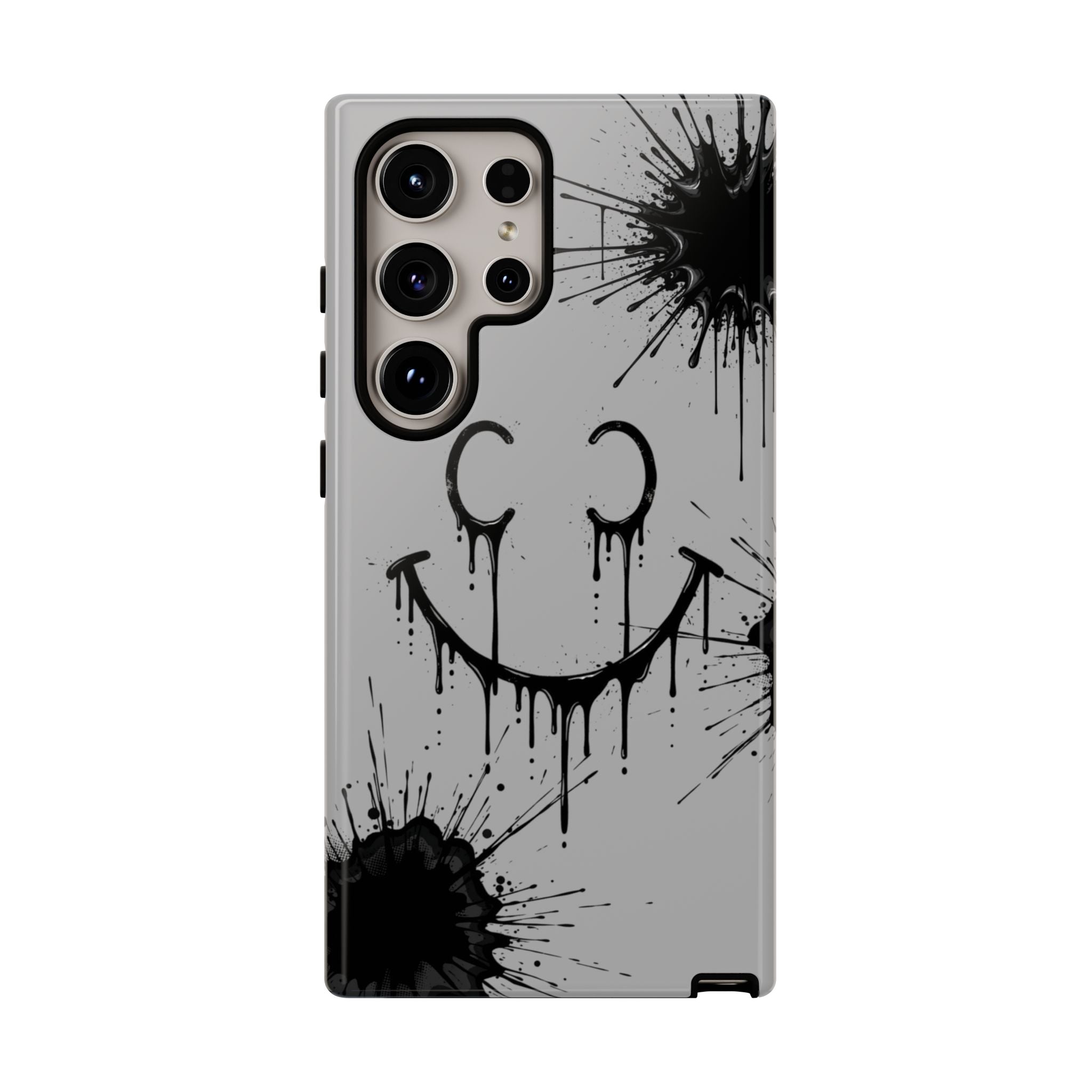 Protective Phone Case — Gray Drip Smile Splatter Design