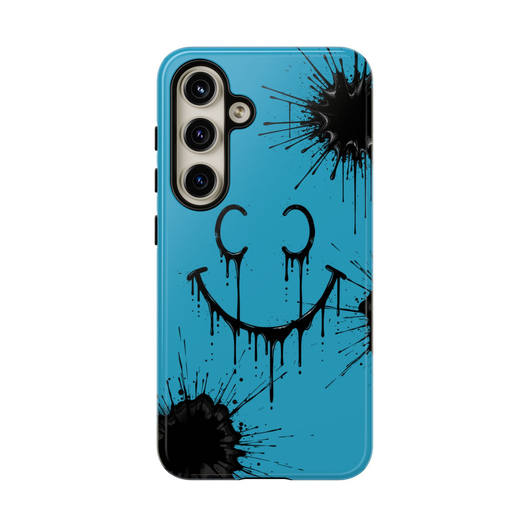 Protective Phone Case — Blue Drip Smile Splatter Design