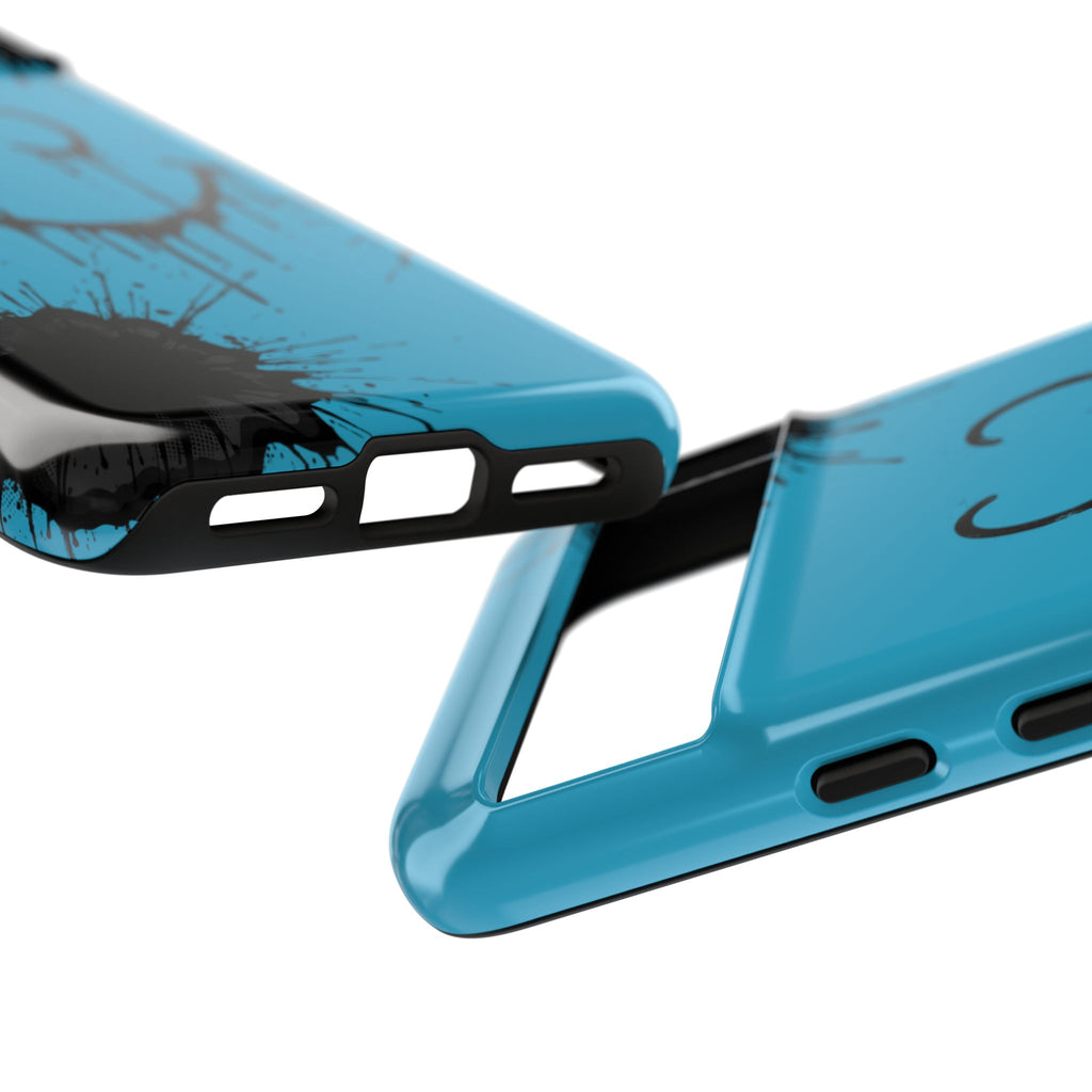 Protective Phone Case — Blue Drip Smile Splatter Design