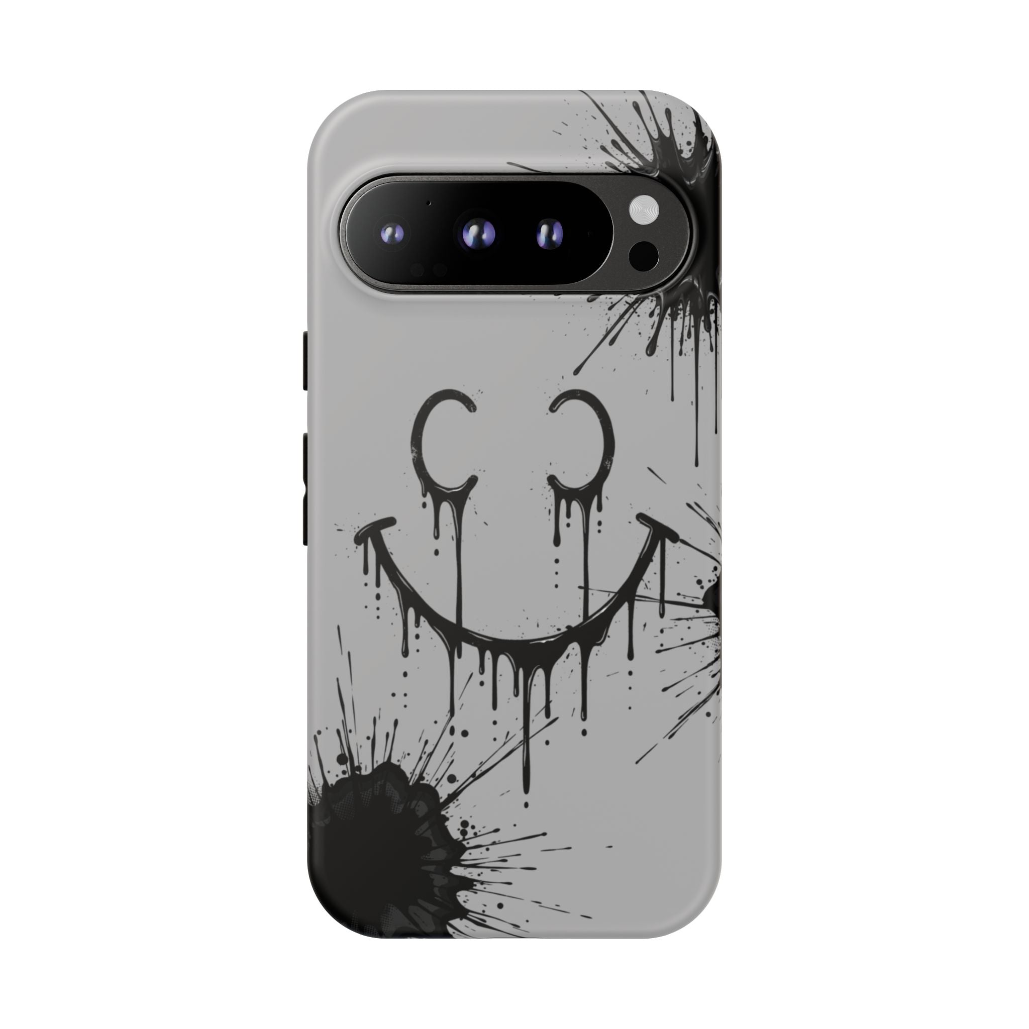 Protective Phone Case — Gray Drip Smile Splatter Design