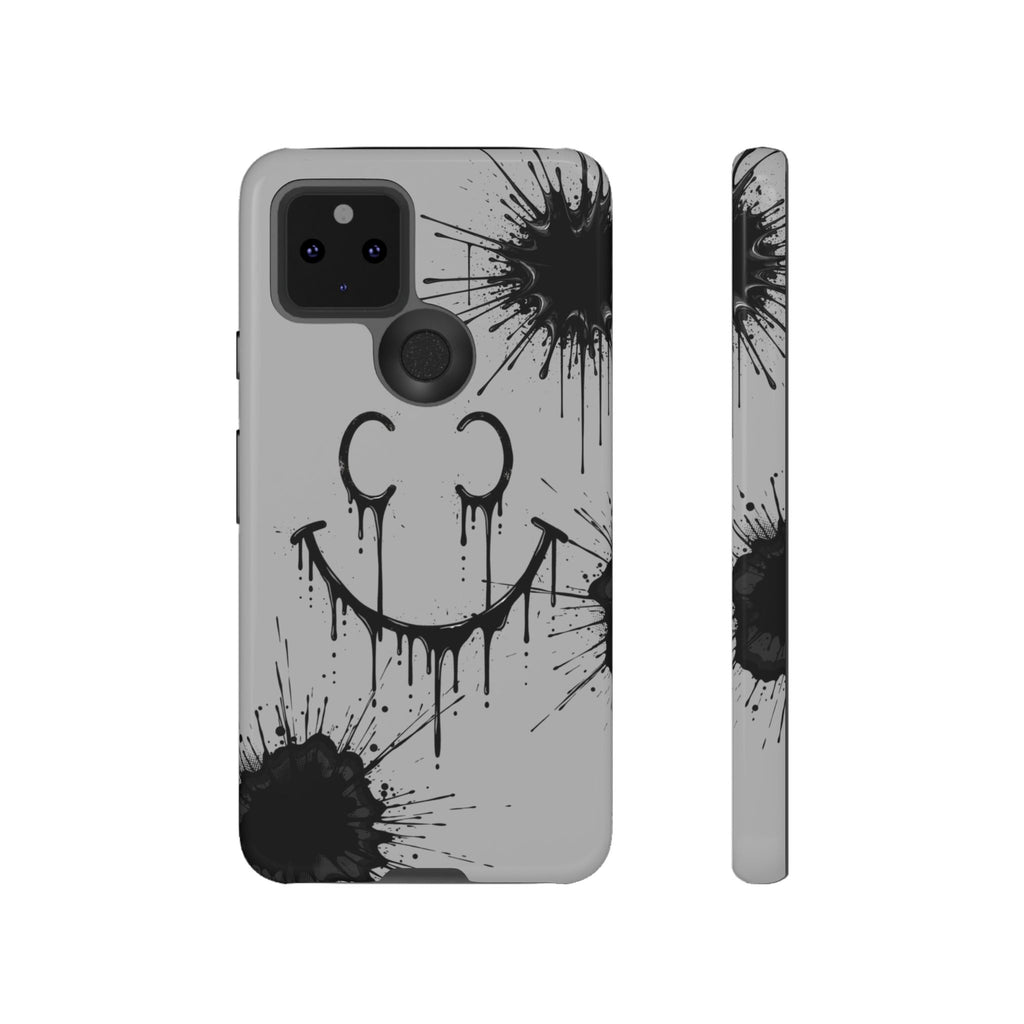 Protective Phone Case — Gray Drip Smile Splatter Design