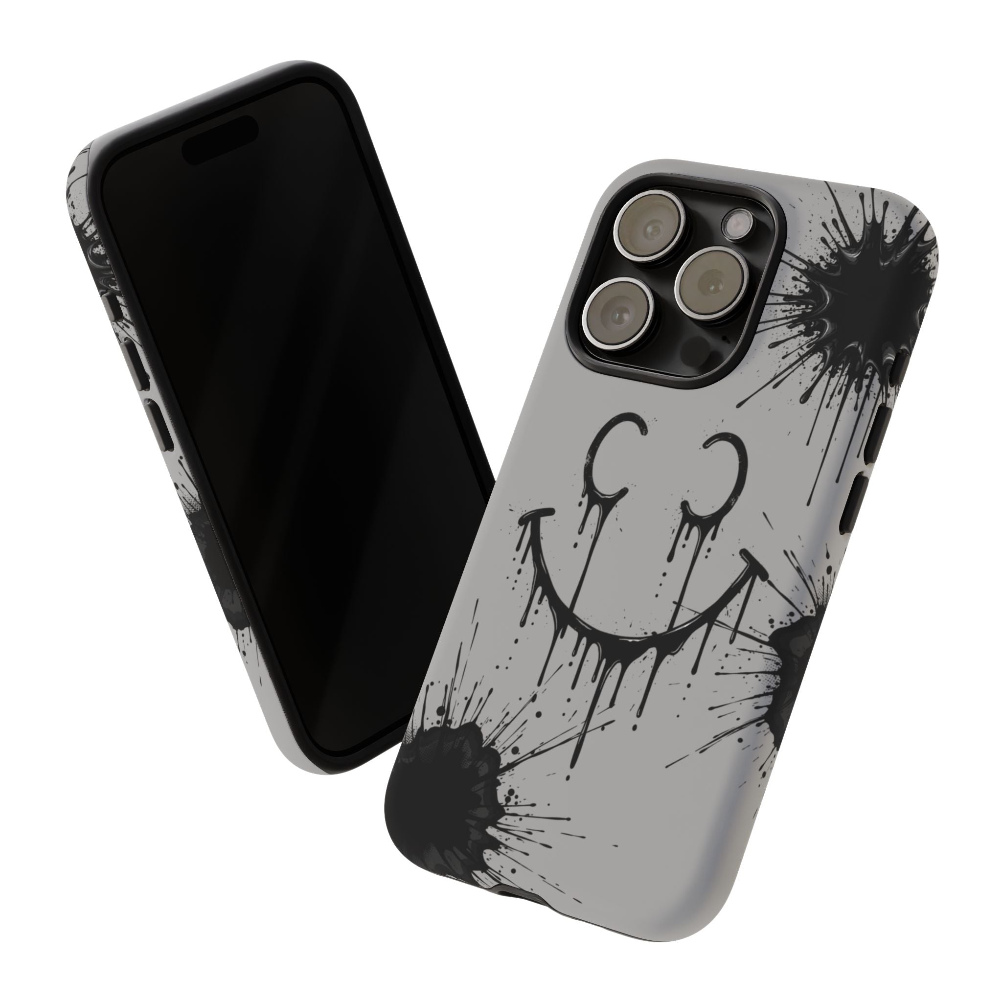Protective Phone Case — Gray Drip Smile Splatter Design