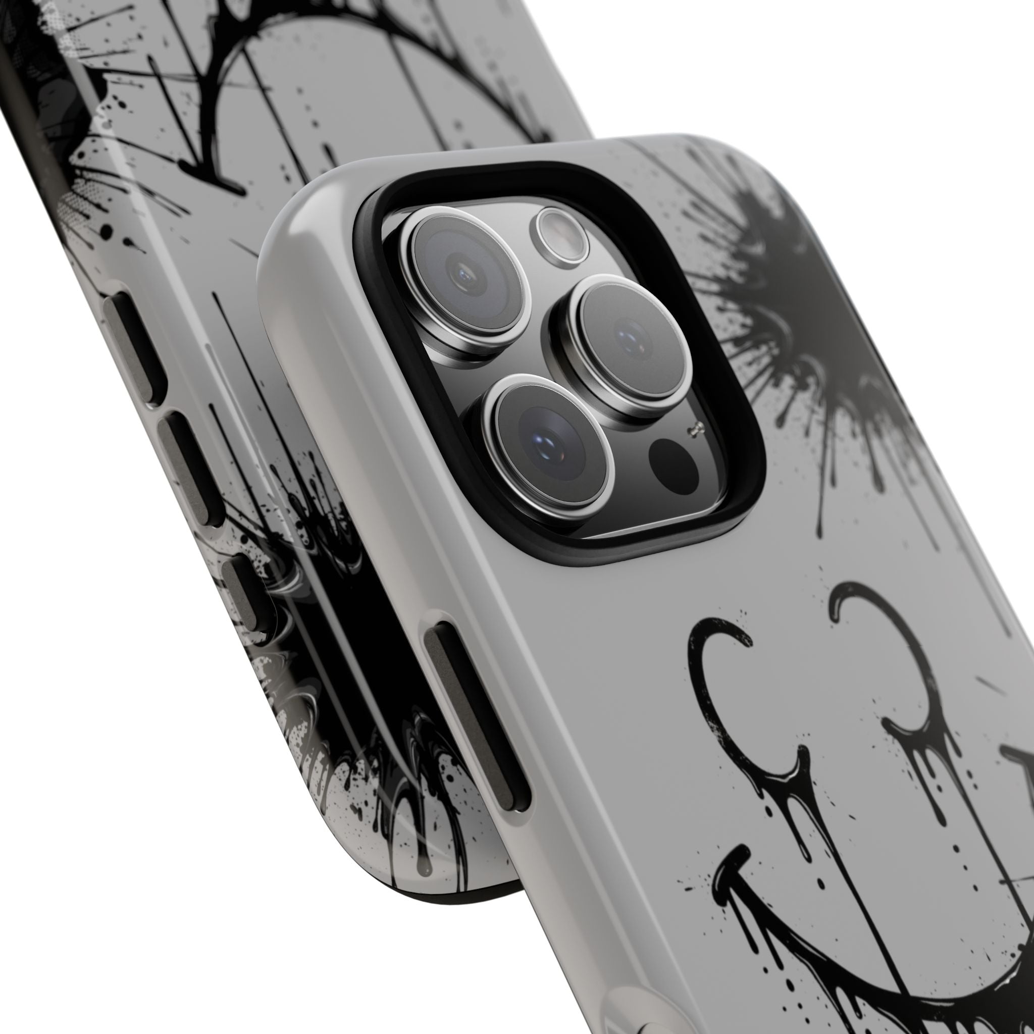 Protective Phone Case — Gray Drip Smile Splatter Design