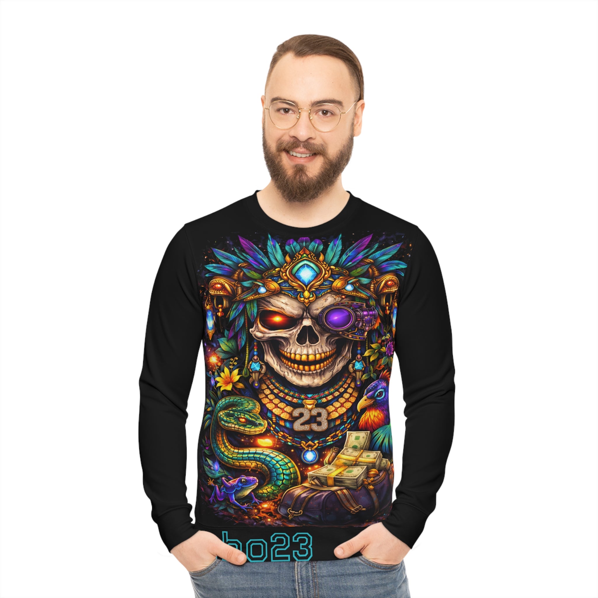 Skull Totem Sweatshirt — Vibrant Day of the Dead Skull & Jungle Motif