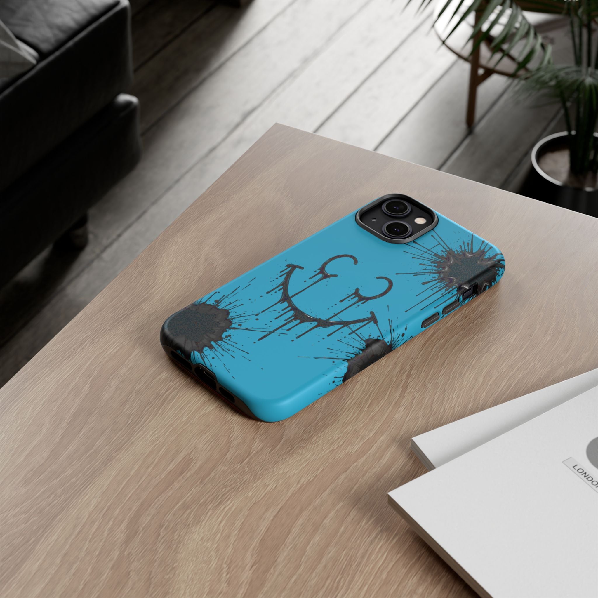 Protective Phone Case — Blue Drip Smile Splatter Design