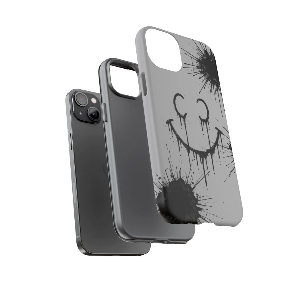 Protective Phone Case — Gray Drip Smile Splatter Design