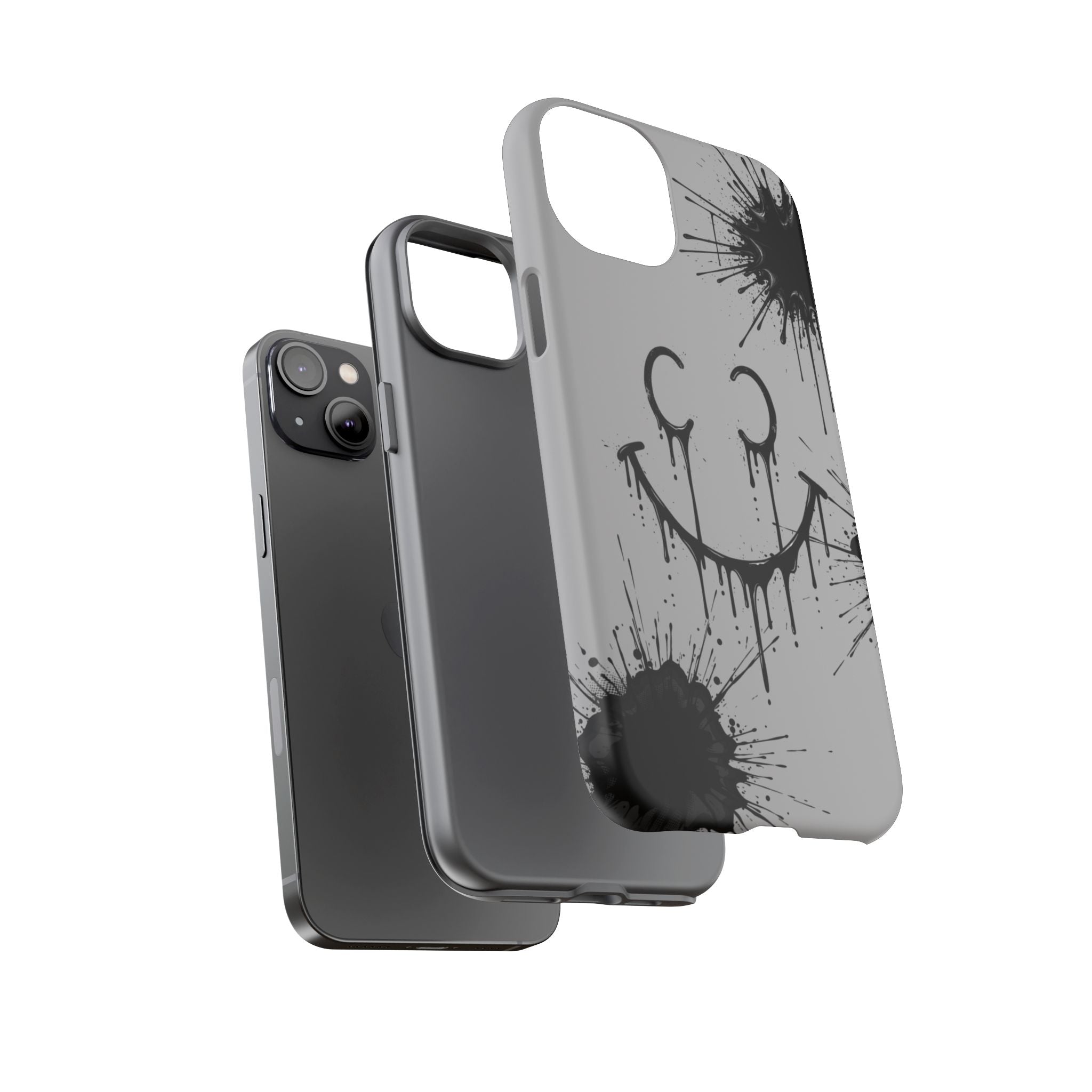 Protective Phone Case — Gray Drip Smile Splatter Design