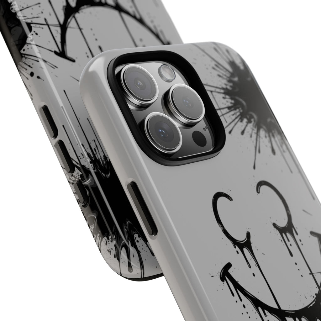 Protective Phone Case — Gray Drip Smile Splatter Design