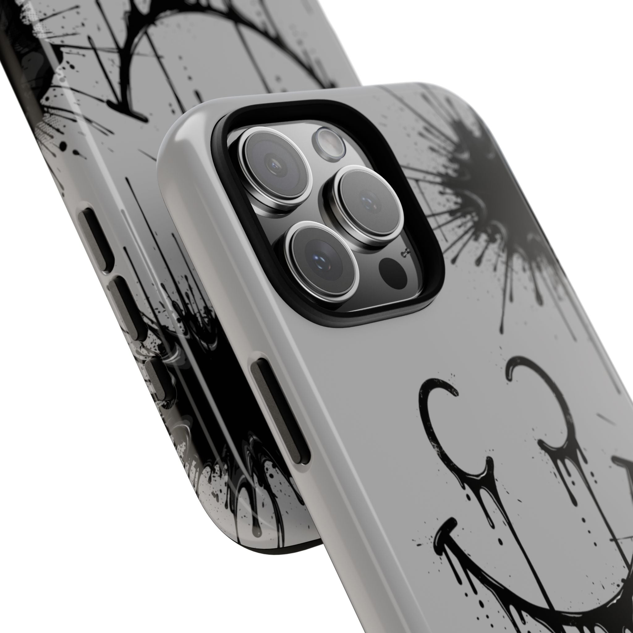 Protective Phone Case — Gray Drip Smile Splatter Design