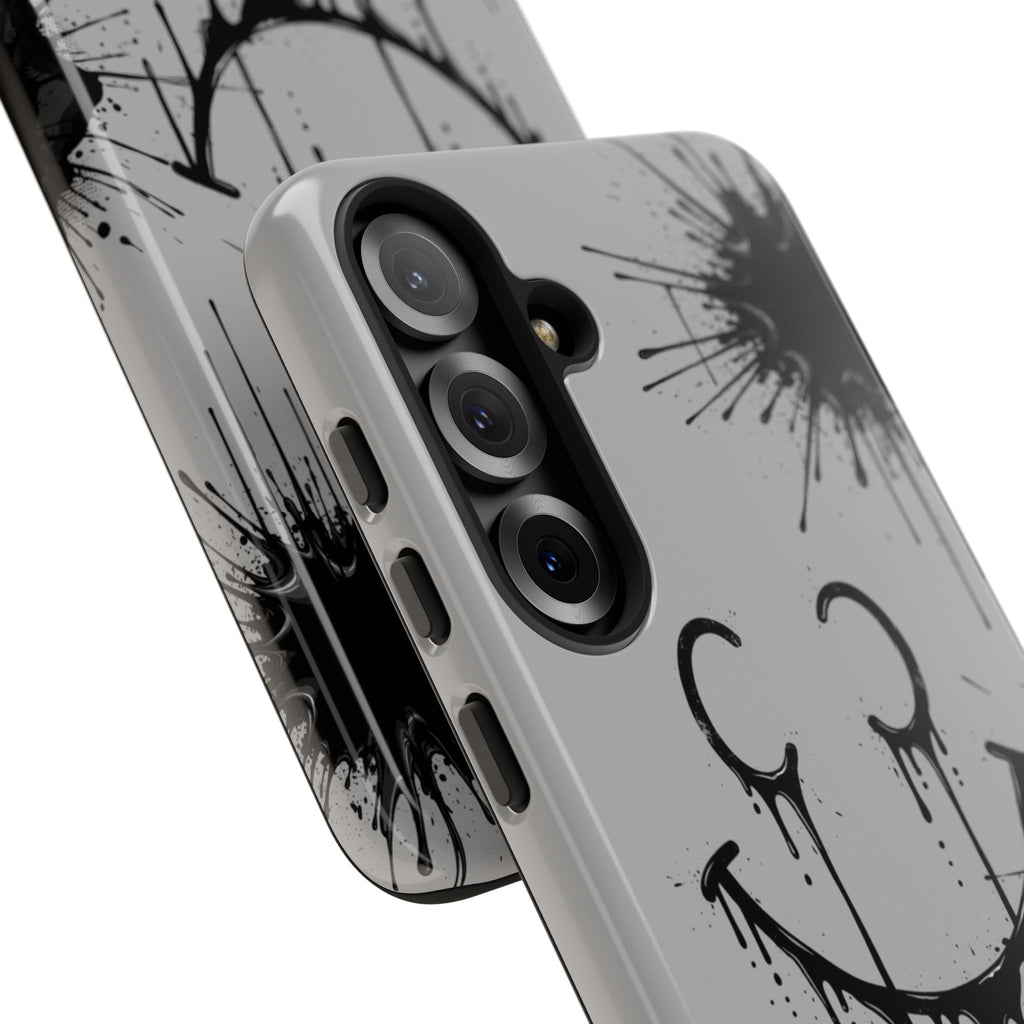 Protective Phone Case — Gray Drip Smile Splatter Design