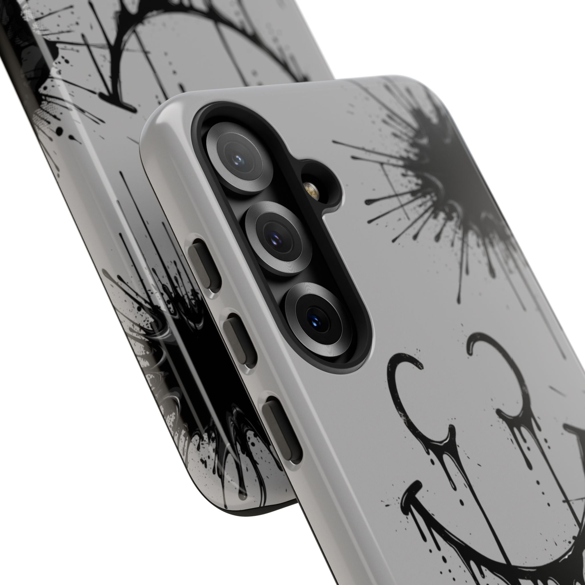 Protective Phone Case — Gray Drip Smile Splatter Design