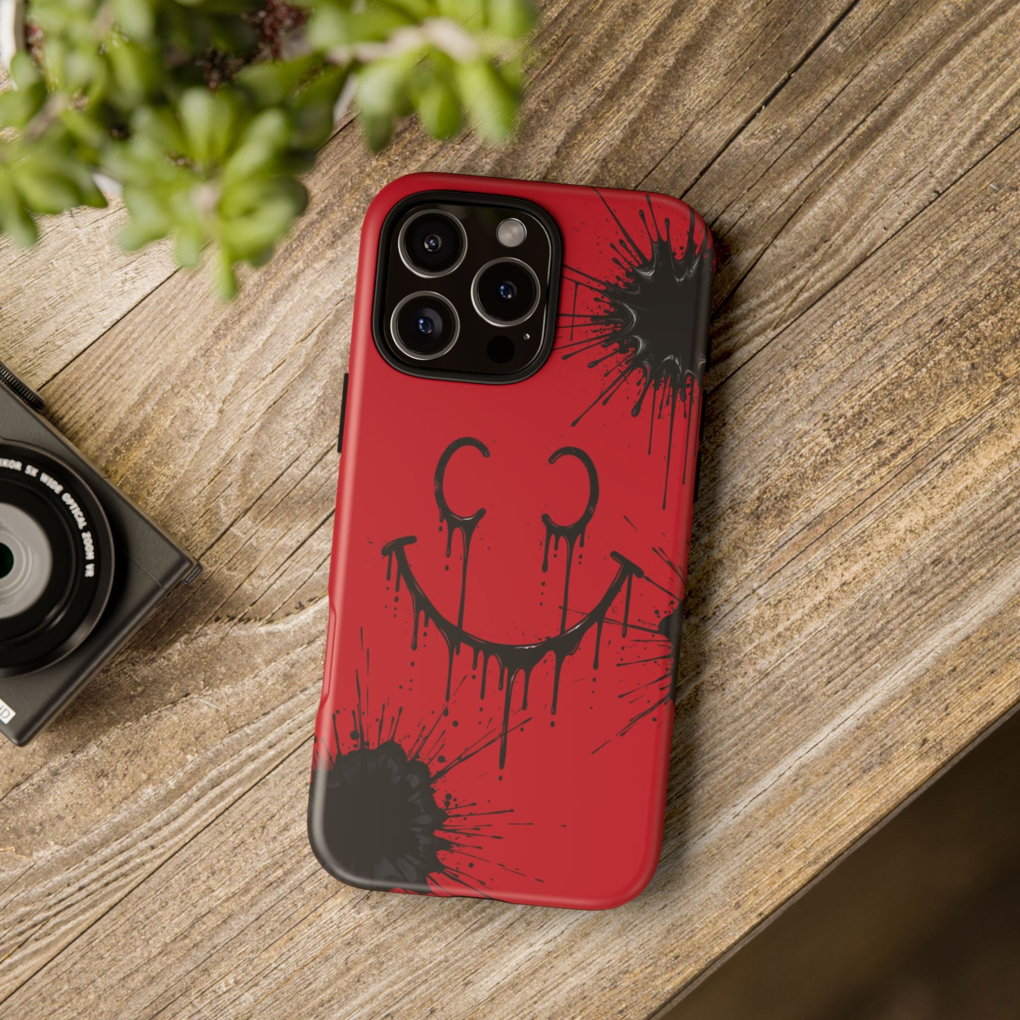 Protective Phone Case — Red Drip Smile Splatter Design