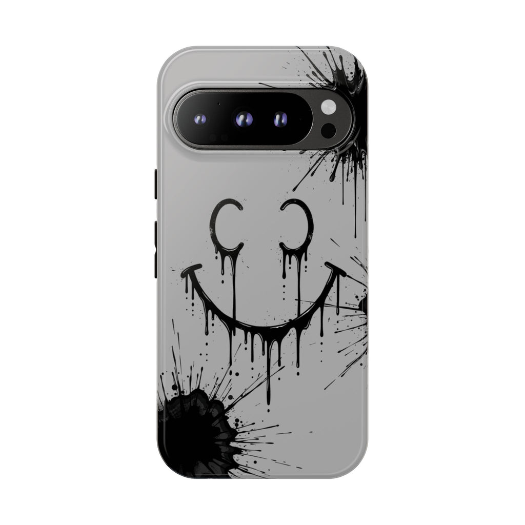 Protective Phone Case — Gray Drip Smile Splatter Design