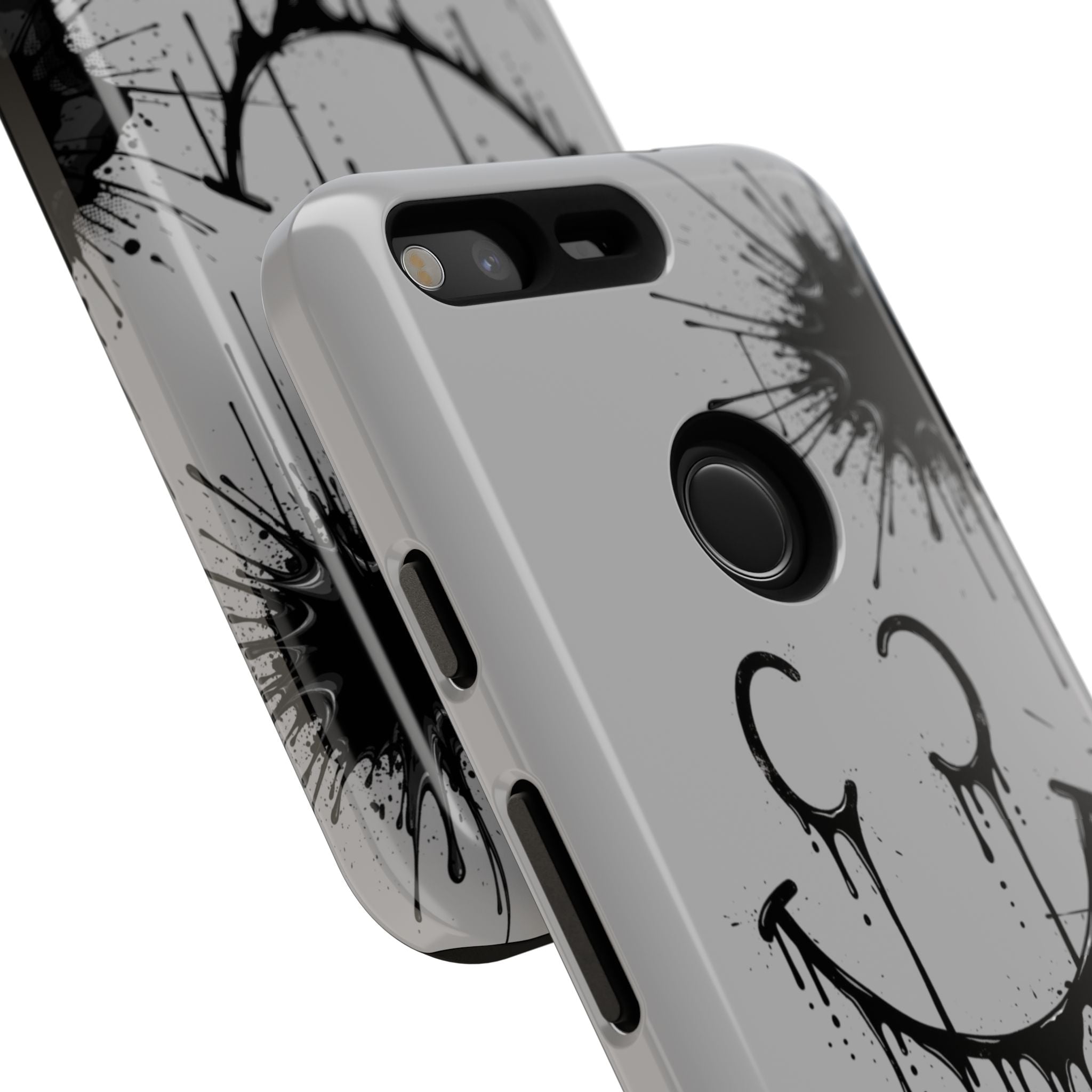 Protective Phone Case — Gray Drip Smile Splatter Design