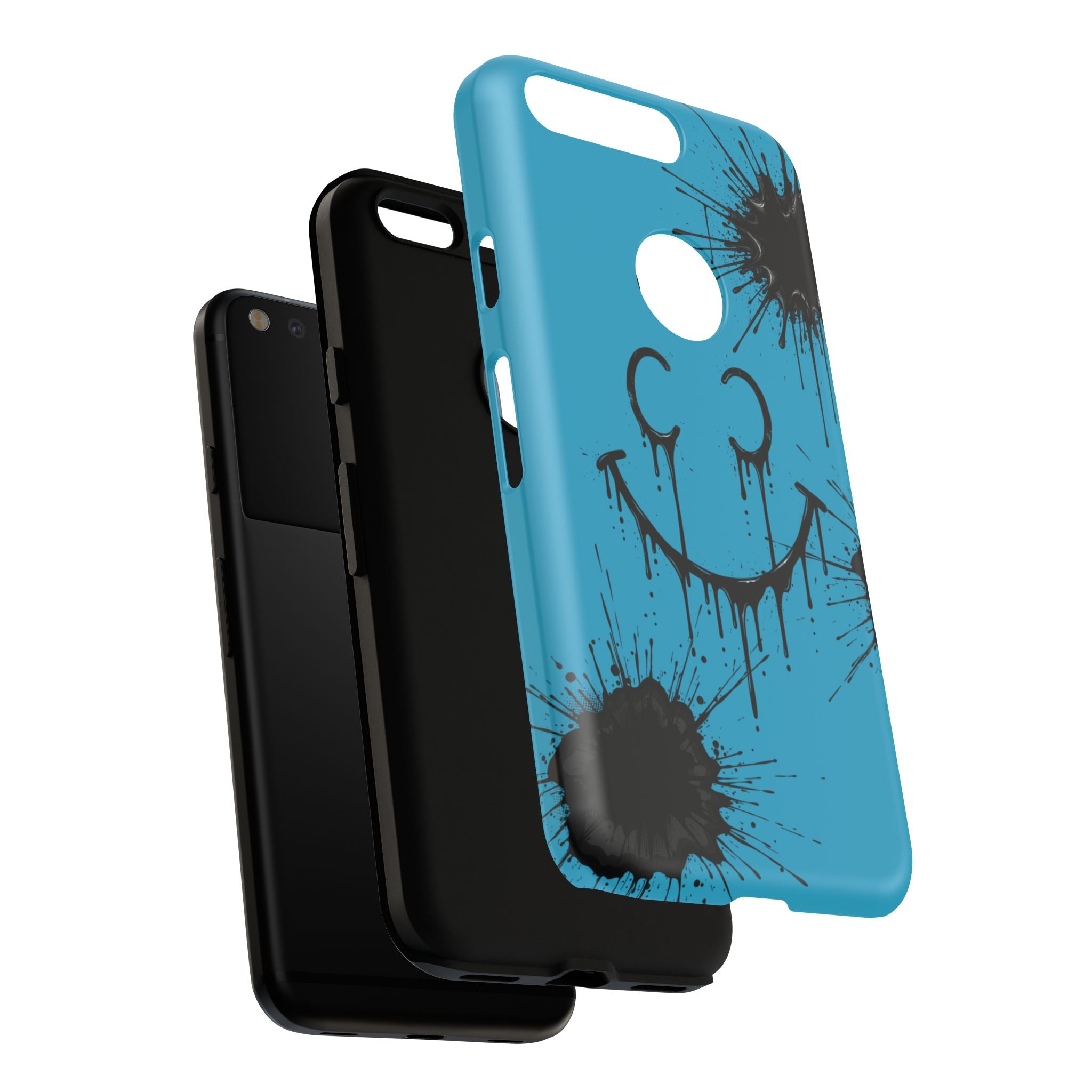 Protective Phone Case — Blue Drip Smile Splatter Design