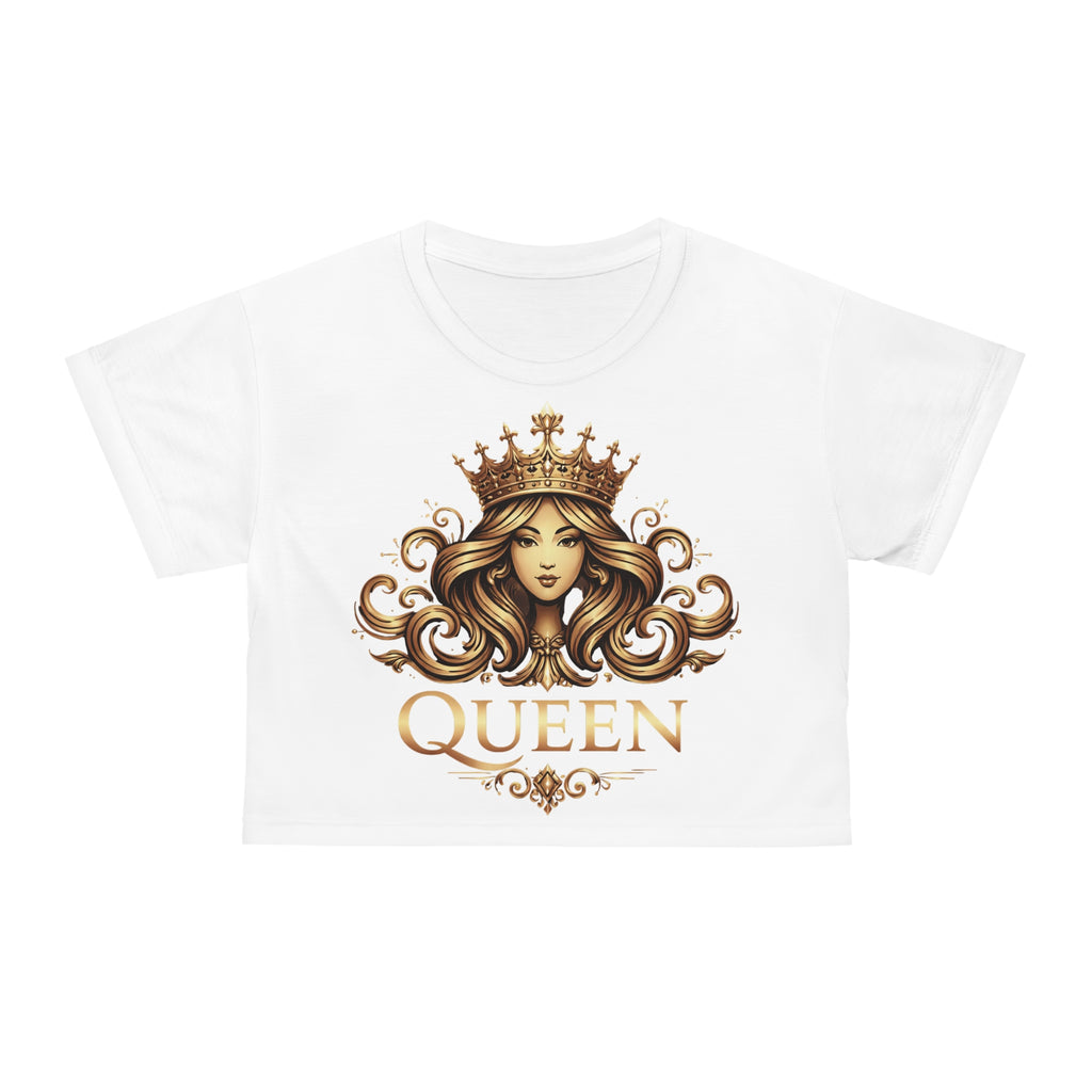 White Queen Graphic Crop Tee — Regal Crowned Woman Design