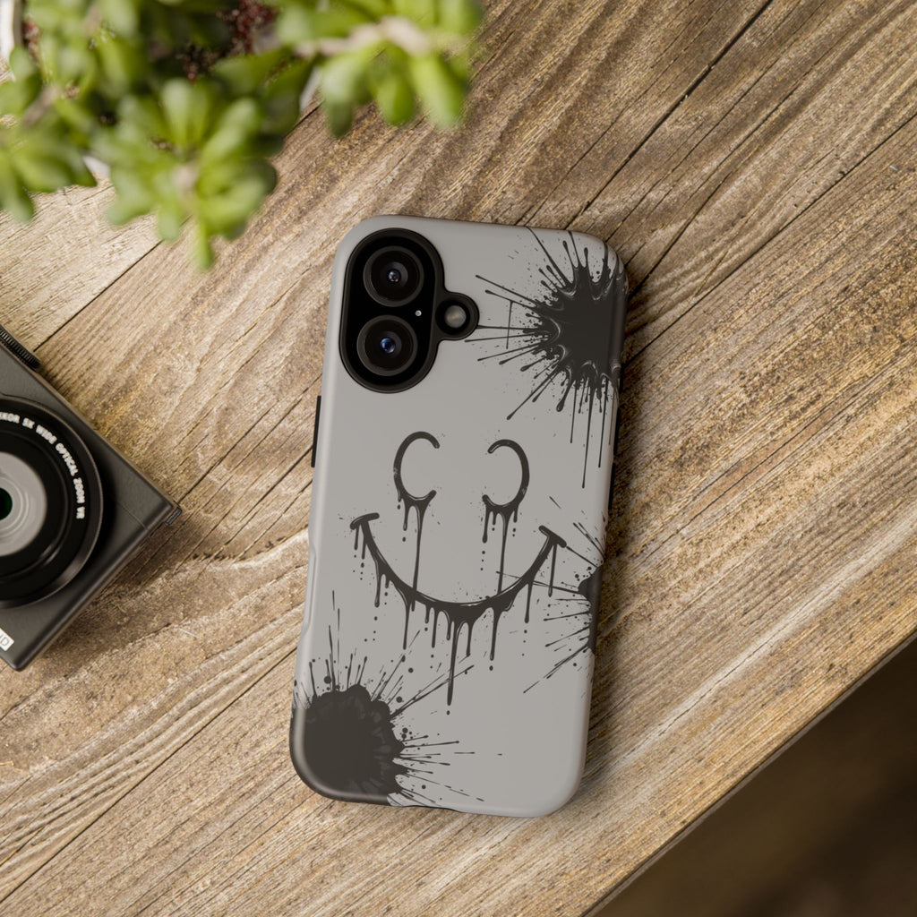 Protective Phone Case — Gray Drip Smile Splatter Design