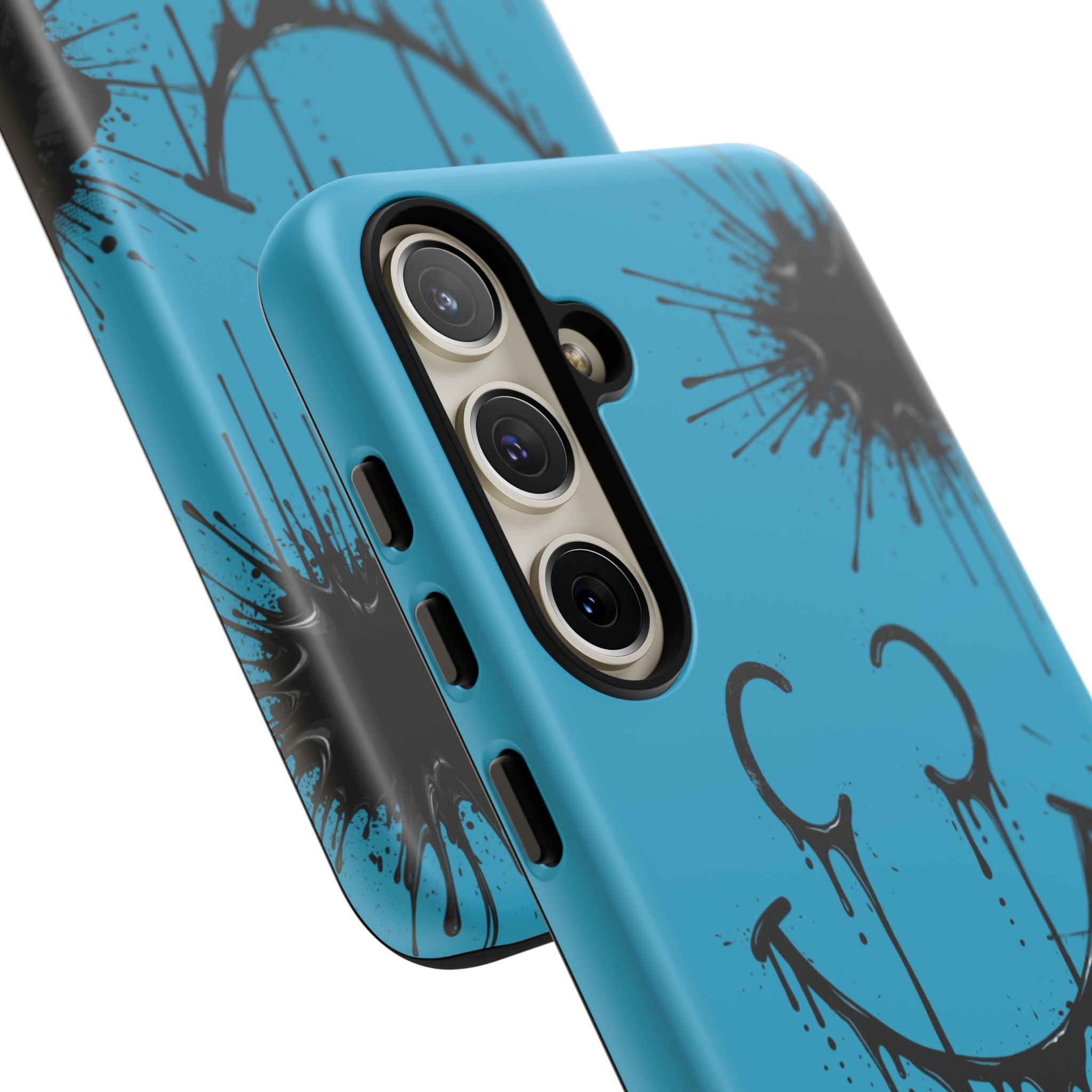 Protective Phone Case — Blue Drip Smile Splatter Design