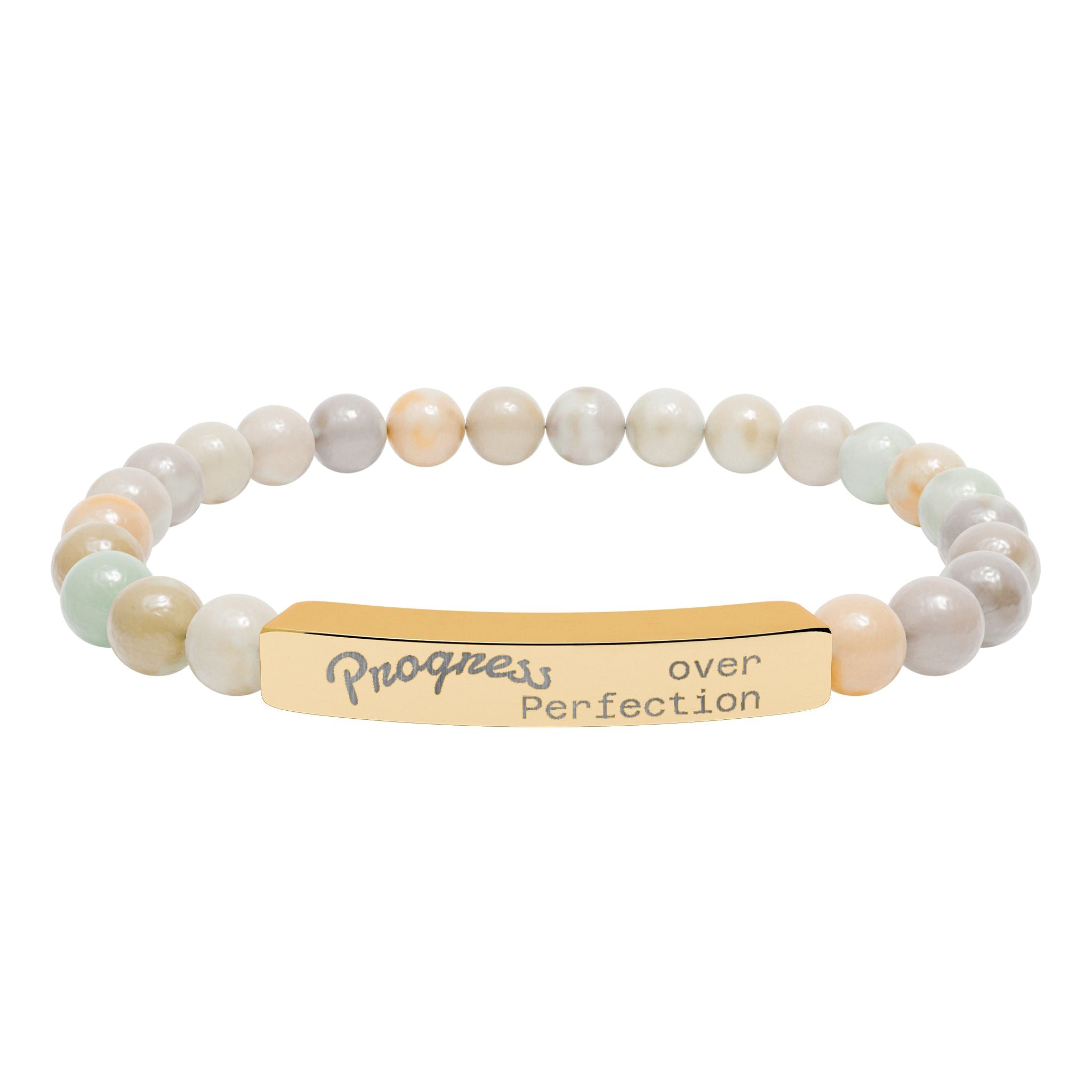 Engraved Natural Stone Stretch Bar Bracelet — Personalized Beaded Bracelet