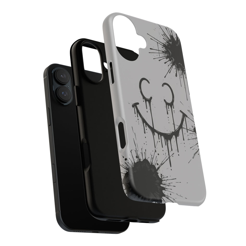 Protective Phone Case — Gray Drip Smile Splatter Design