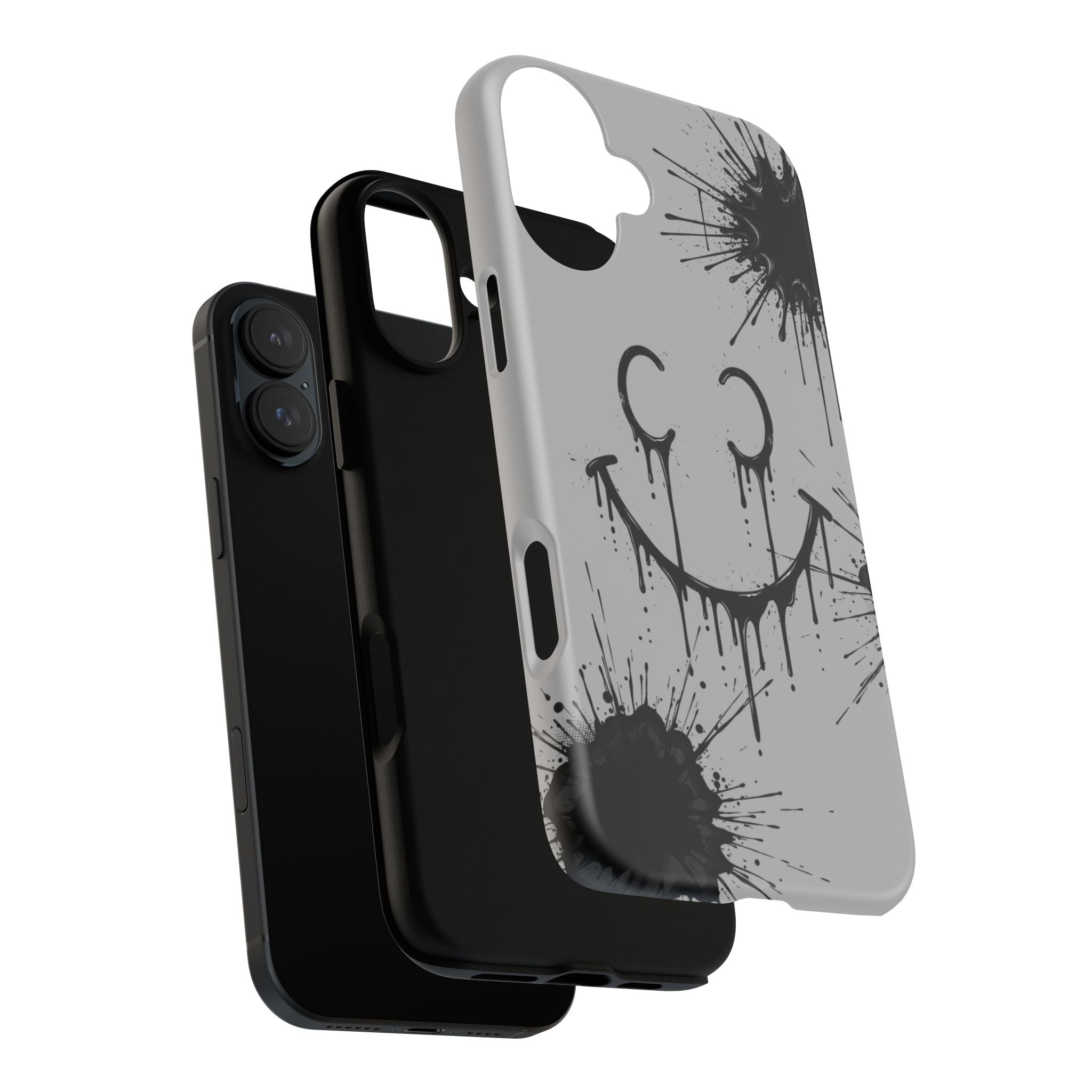 Protective Phone Case — Gray Drip Smile Splatter Design