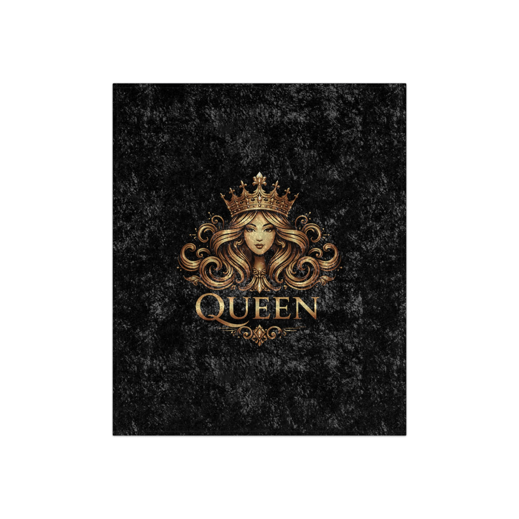 Queen Crushed Velvet Blanket — Luxurious Gold Crown Design for Women, Royal Throw Gift