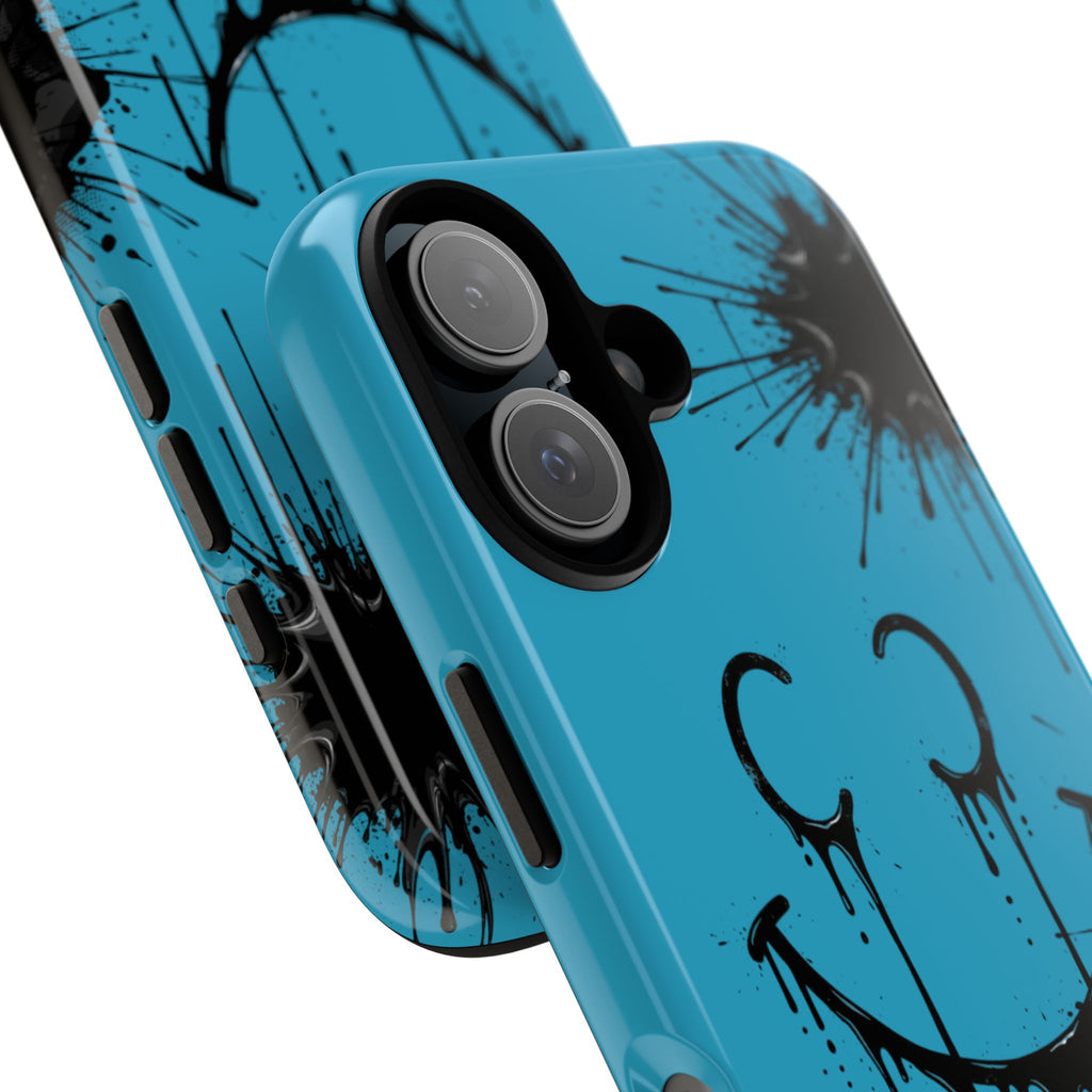 Protective Phone Case — Blue Drip Smile Splatter Design
