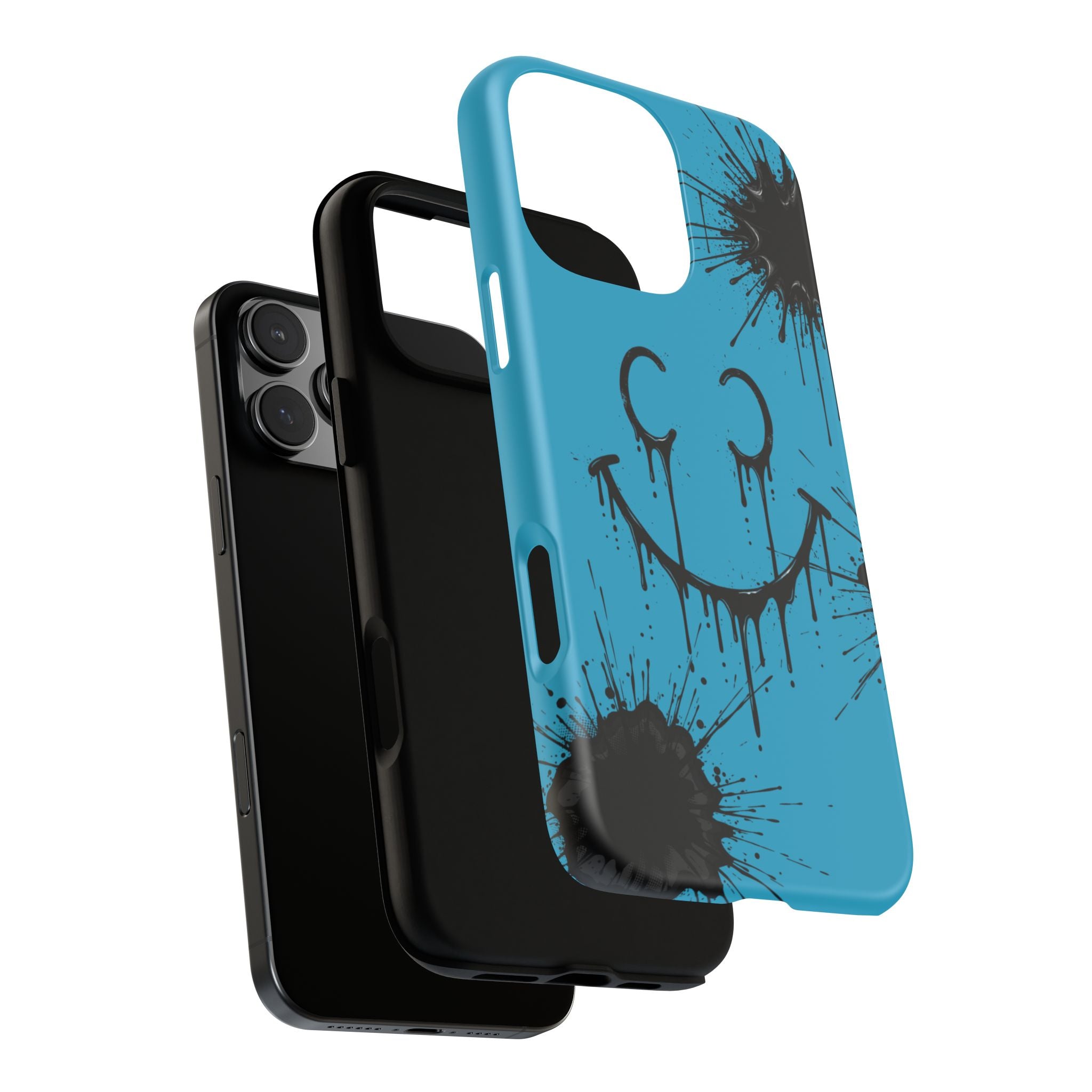 Protective Phone Case — Blue Drip Smile Splatter Design