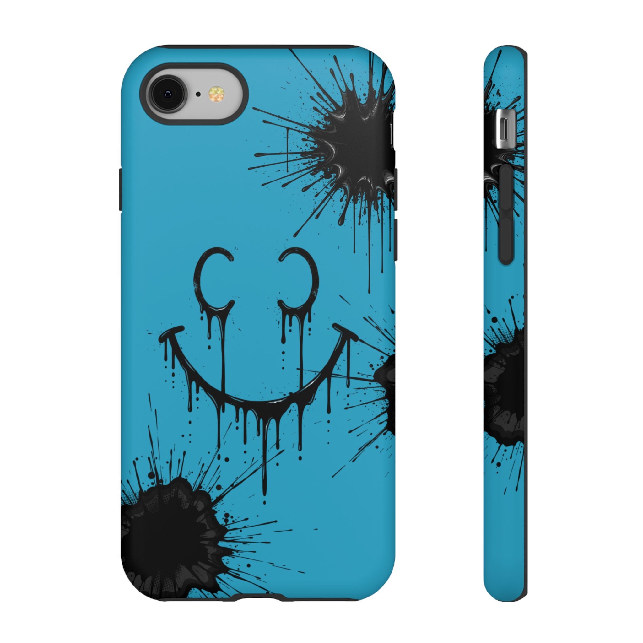 Protective Phone Case — Blue Drip Smile Splatter Design