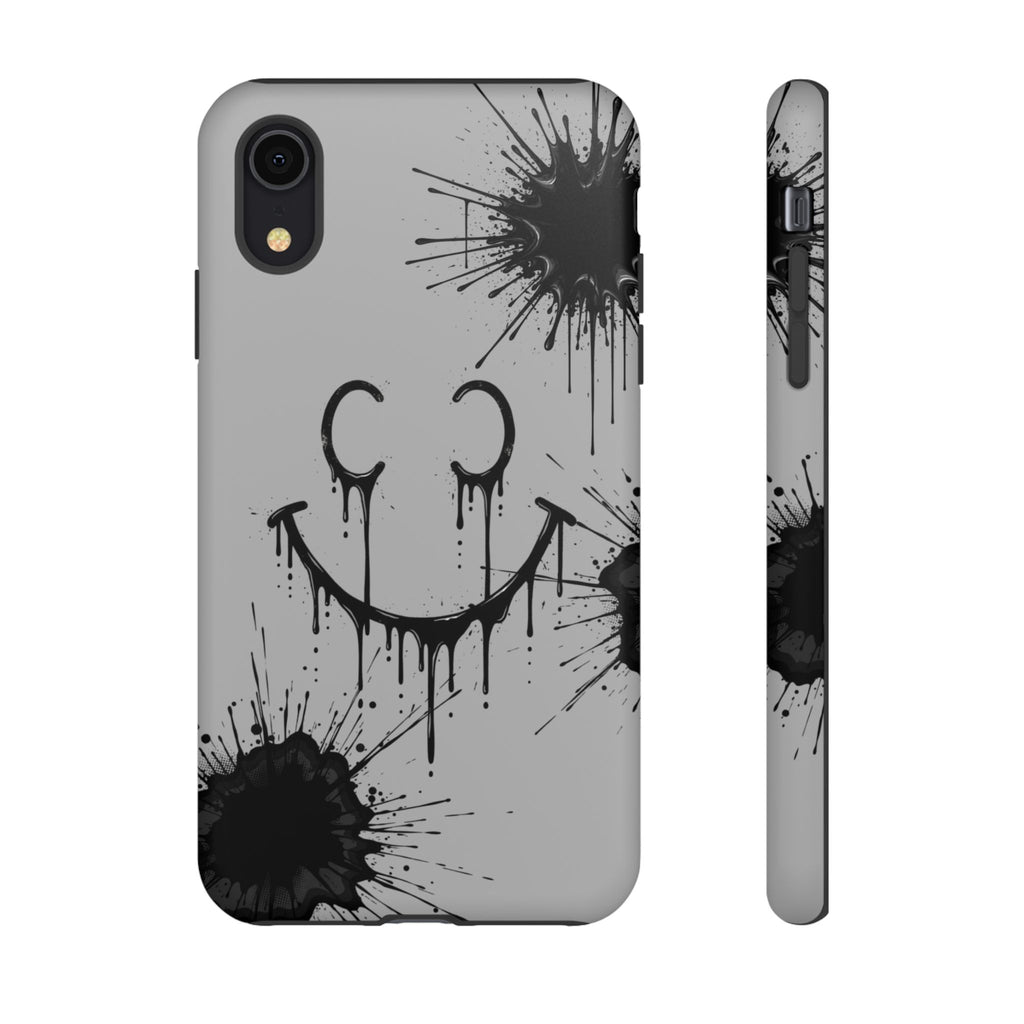 Protective Phone Case — Gray Drip Smile Splatter Design